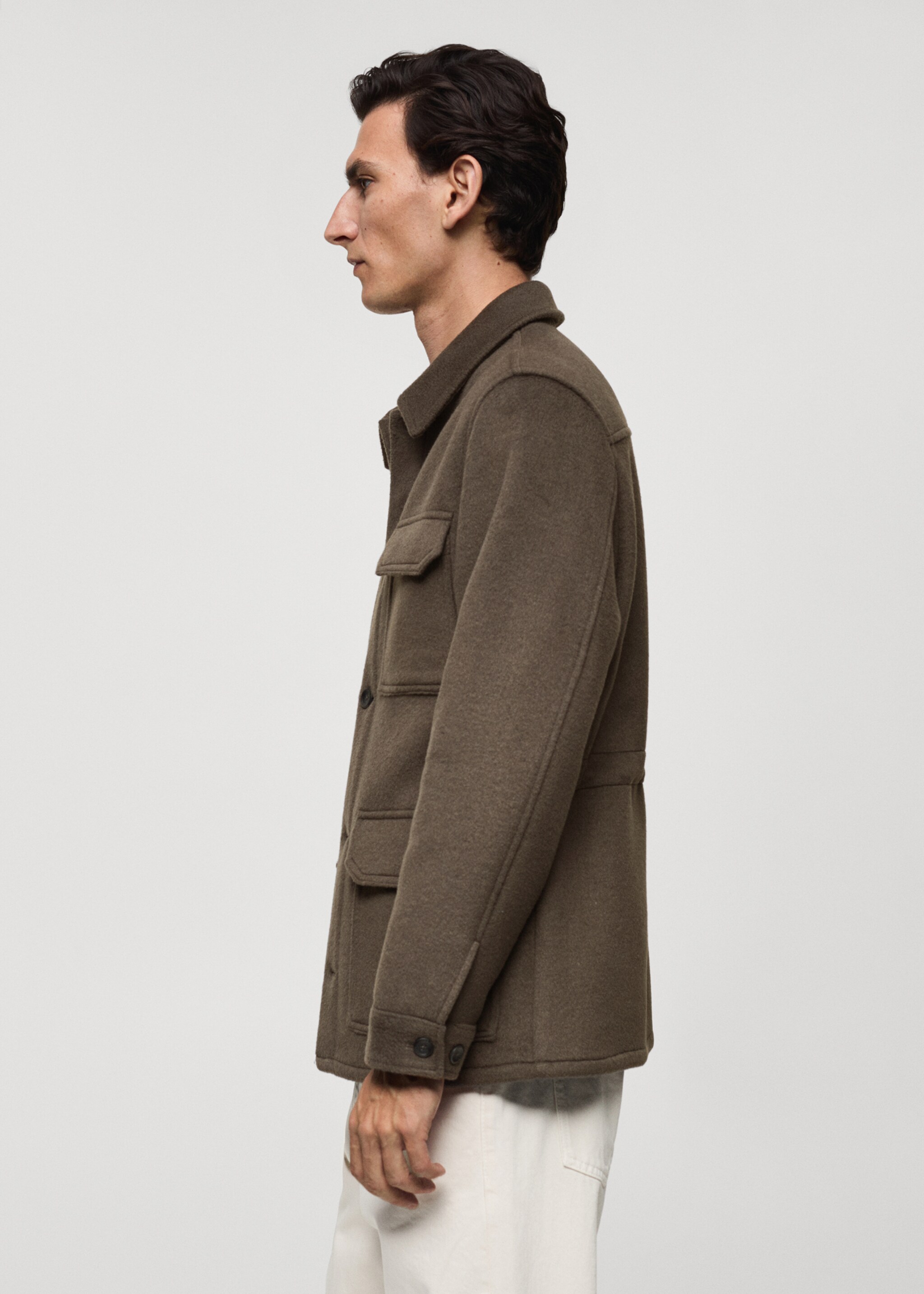 Flanell-Overshirt aus Wollgemisch - Detail des Artikels 2, Khaki. Ref: 87090573-00.