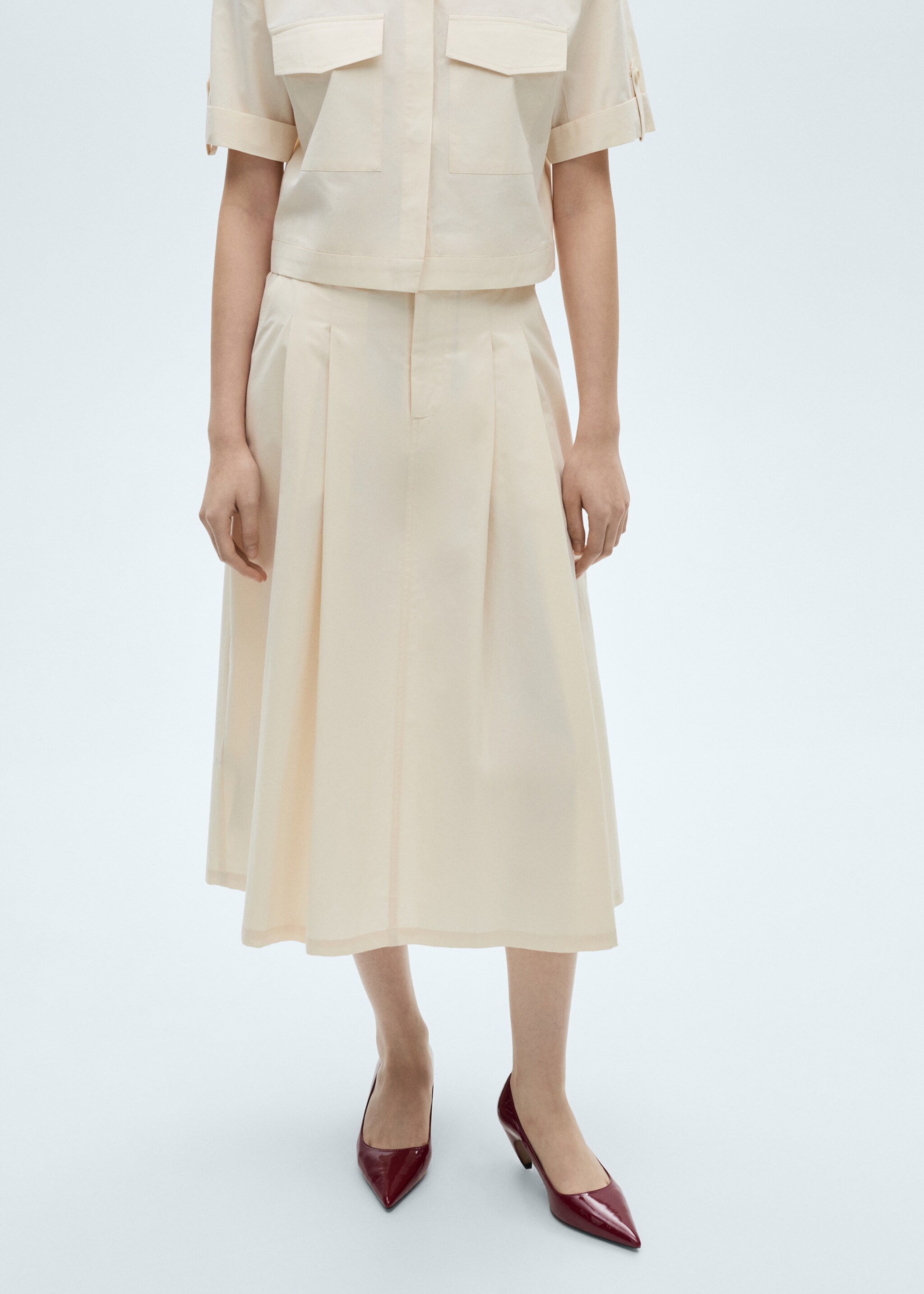 Pleated midi-skirt - Medium plane, Ecru. Ref: 87090577-00.