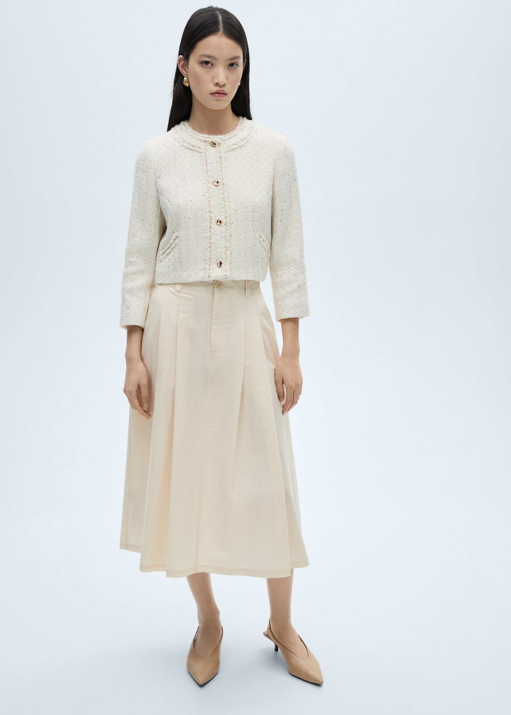 Pleated midi-skirt - Details of the article 2, Ecru. Ref: 87090577-00.