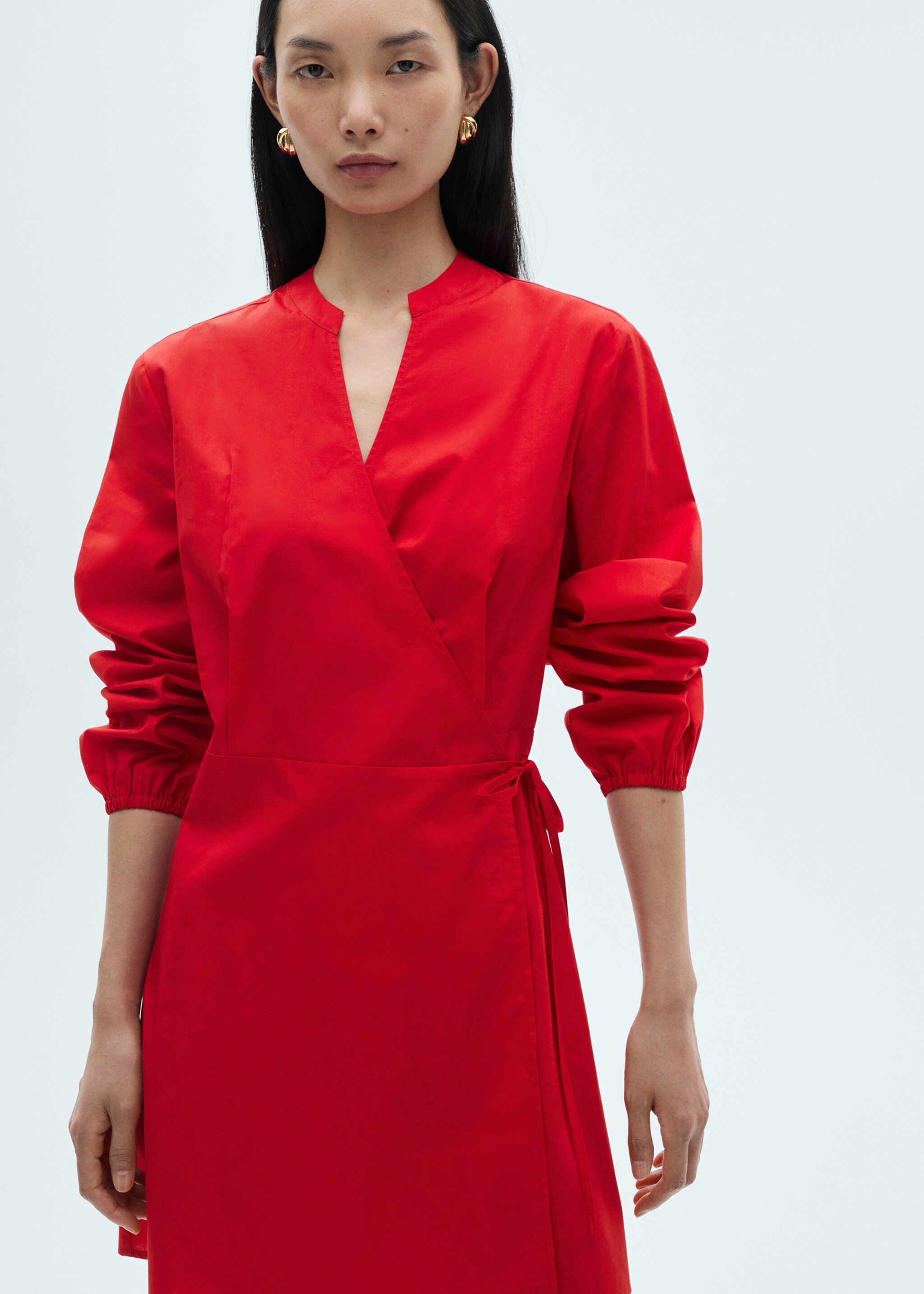Cotton wrap dress - Medium plane, Red. Ref: 87090579-00.