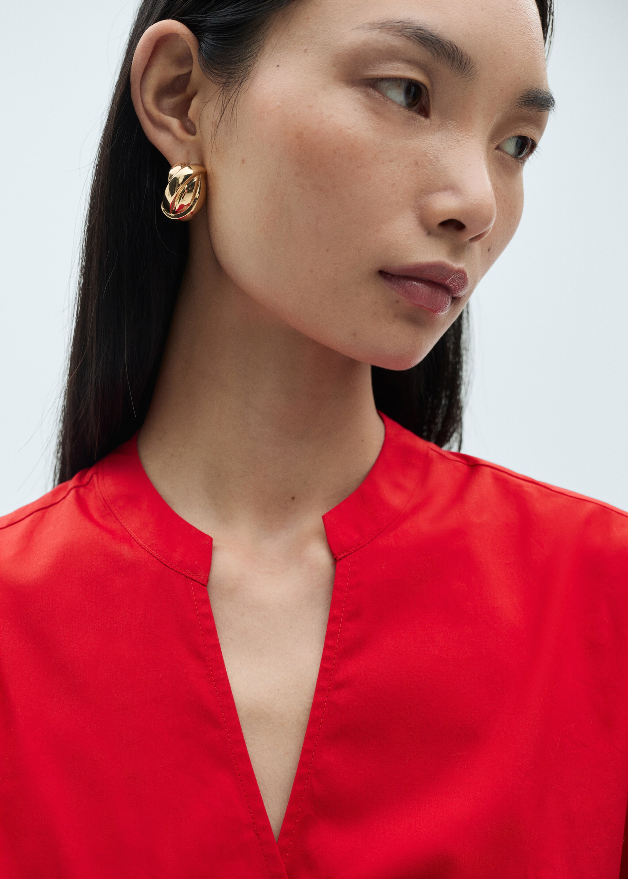 Cotton wrap dress - Details of the article 1, Red. Ref: 87090579-00.