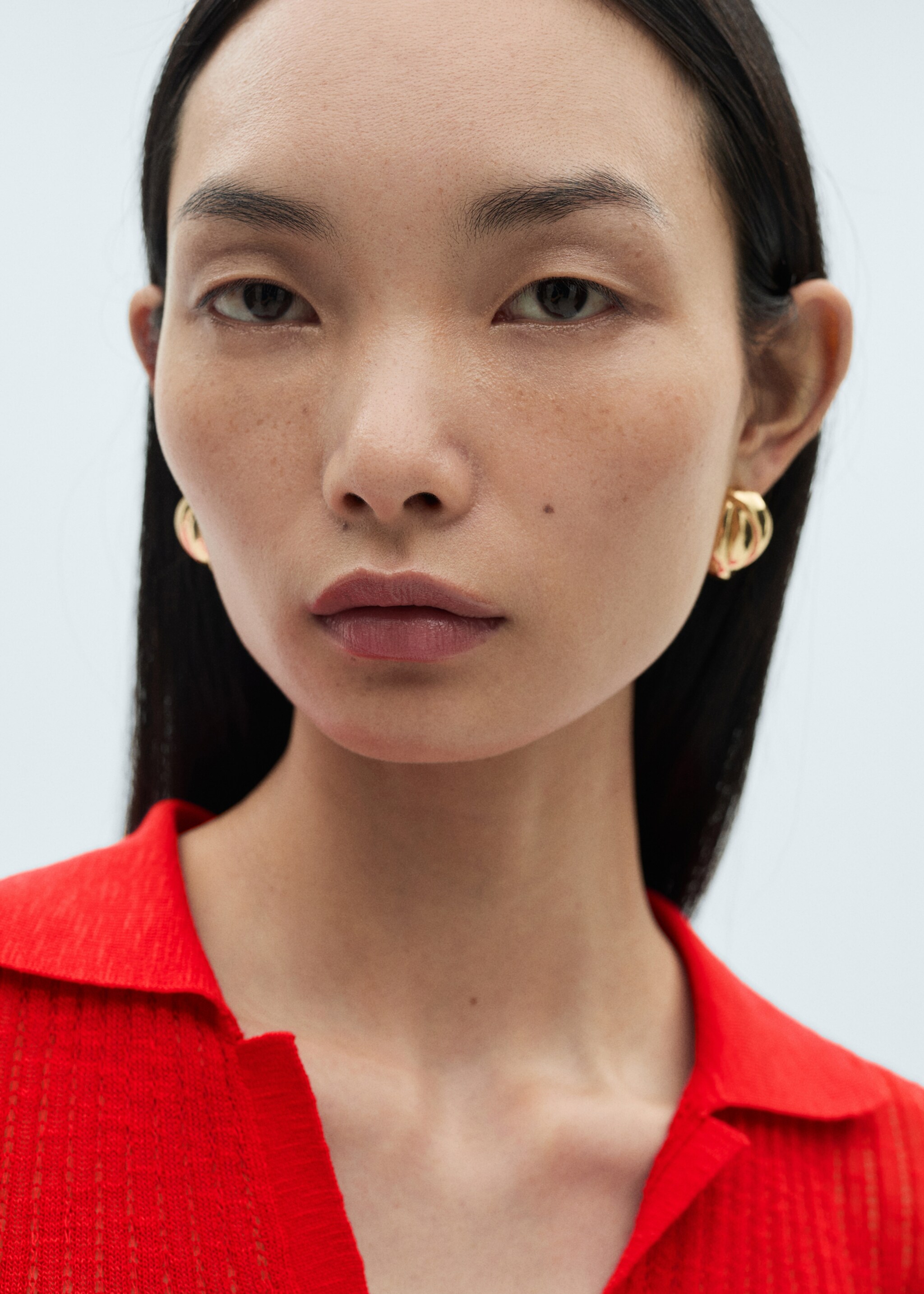 Ribbed polo neck t-shirt - Details of the article 1, Red. Ref: 87090587-00.