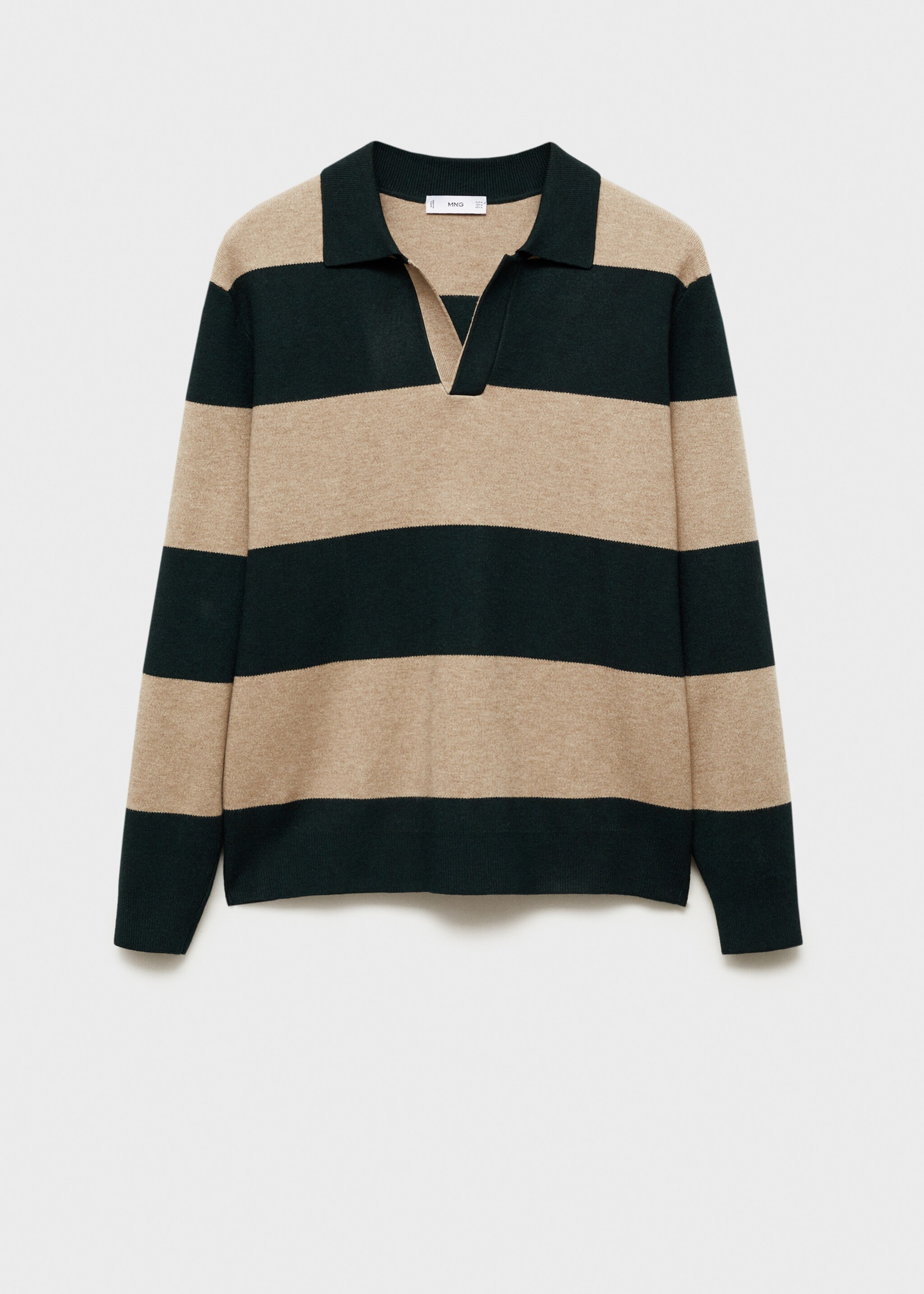 Striped design polo sweater - Article without model, Dark Green. Ref: 87090598-00.