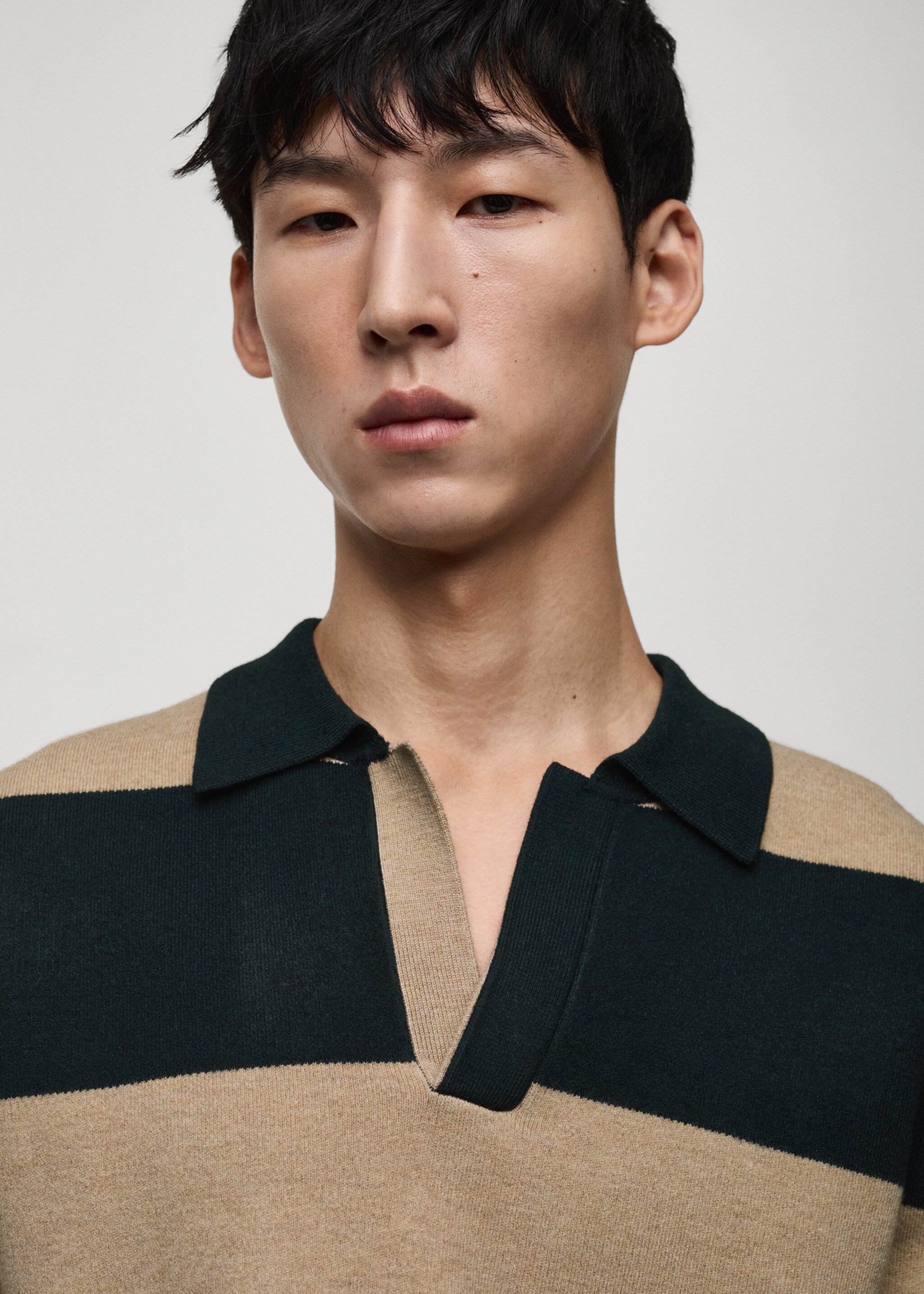 Striped design polo sweater - Details of the article 1, Dark Green. Ref: 87090598-00.