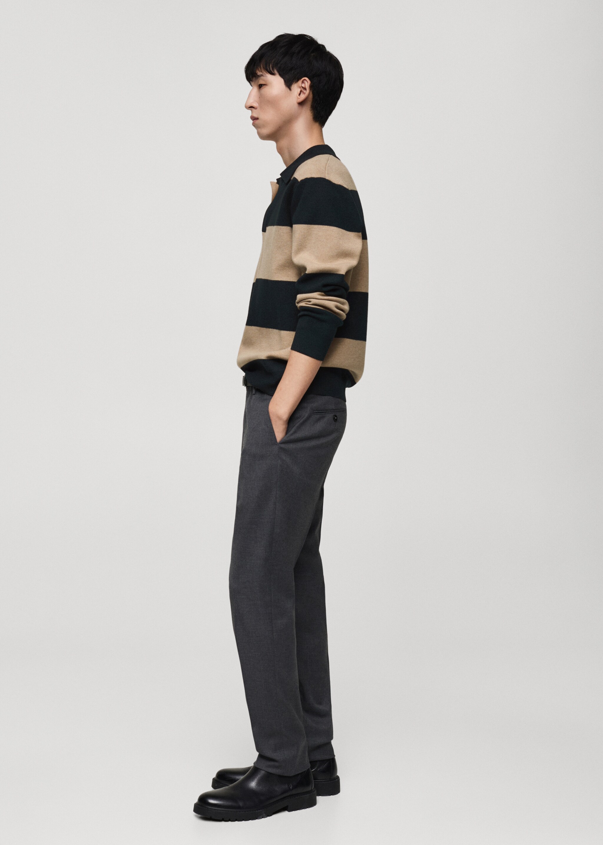 Striped design polo sweater - Details of the article 2, Dark Green. Ref: 87090598-00.