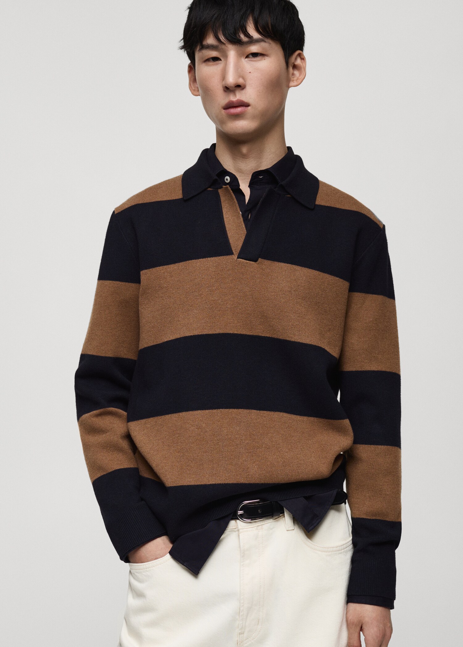Striped design polo sweater - Medium plane