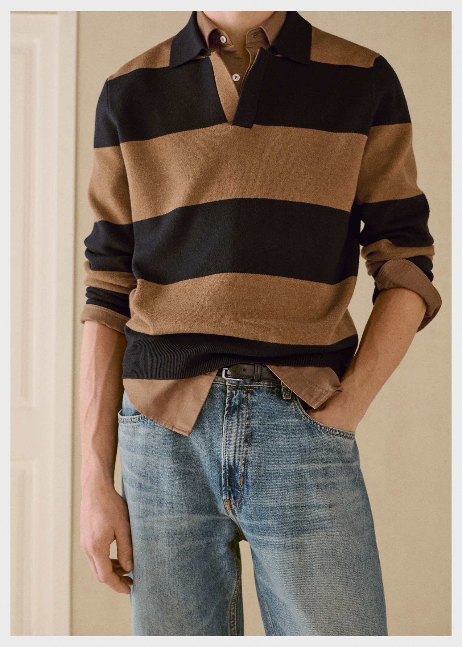 Striped design polo sweater - Details of the article 3