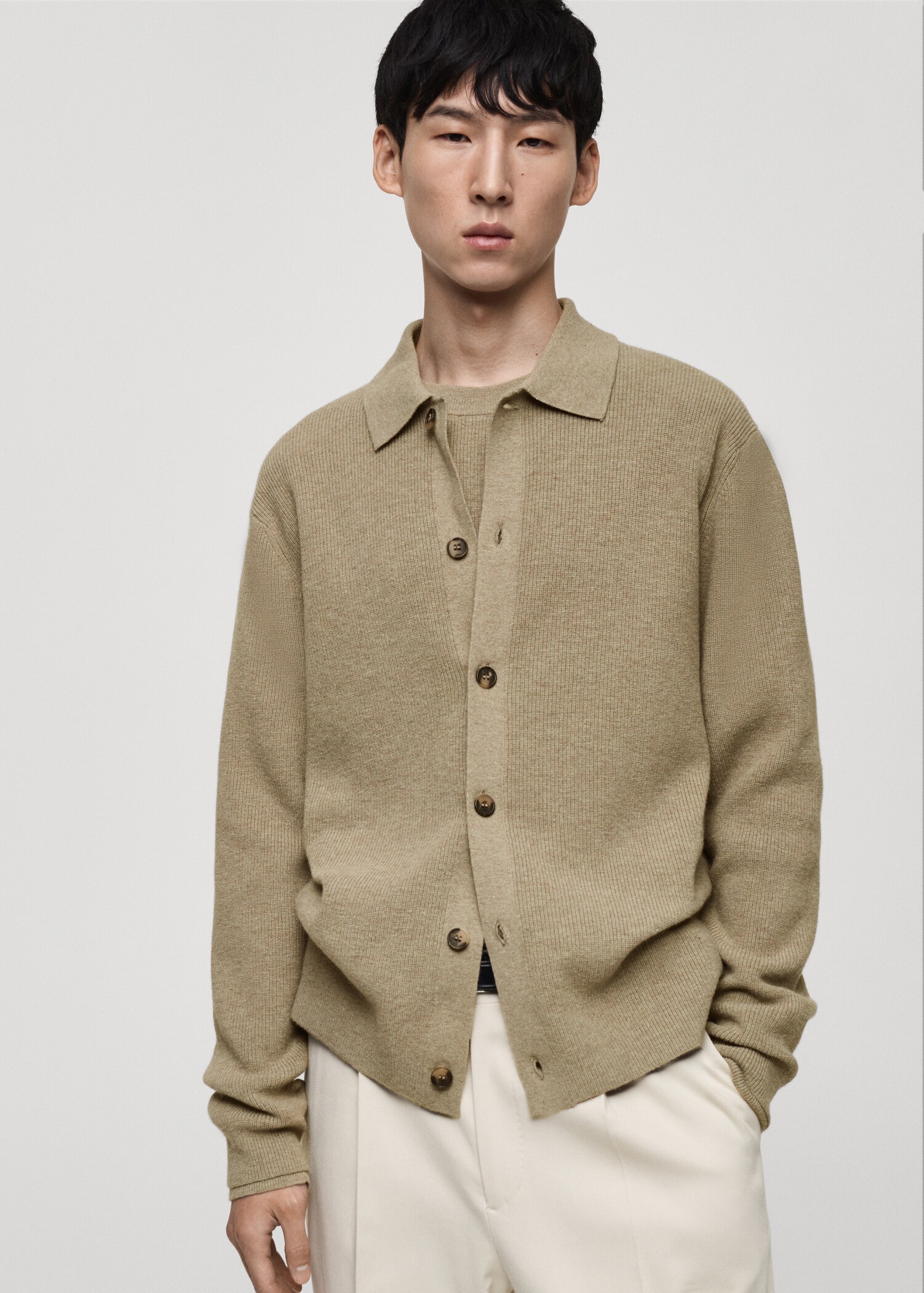 Wool blend polo cardigan - Medium plane