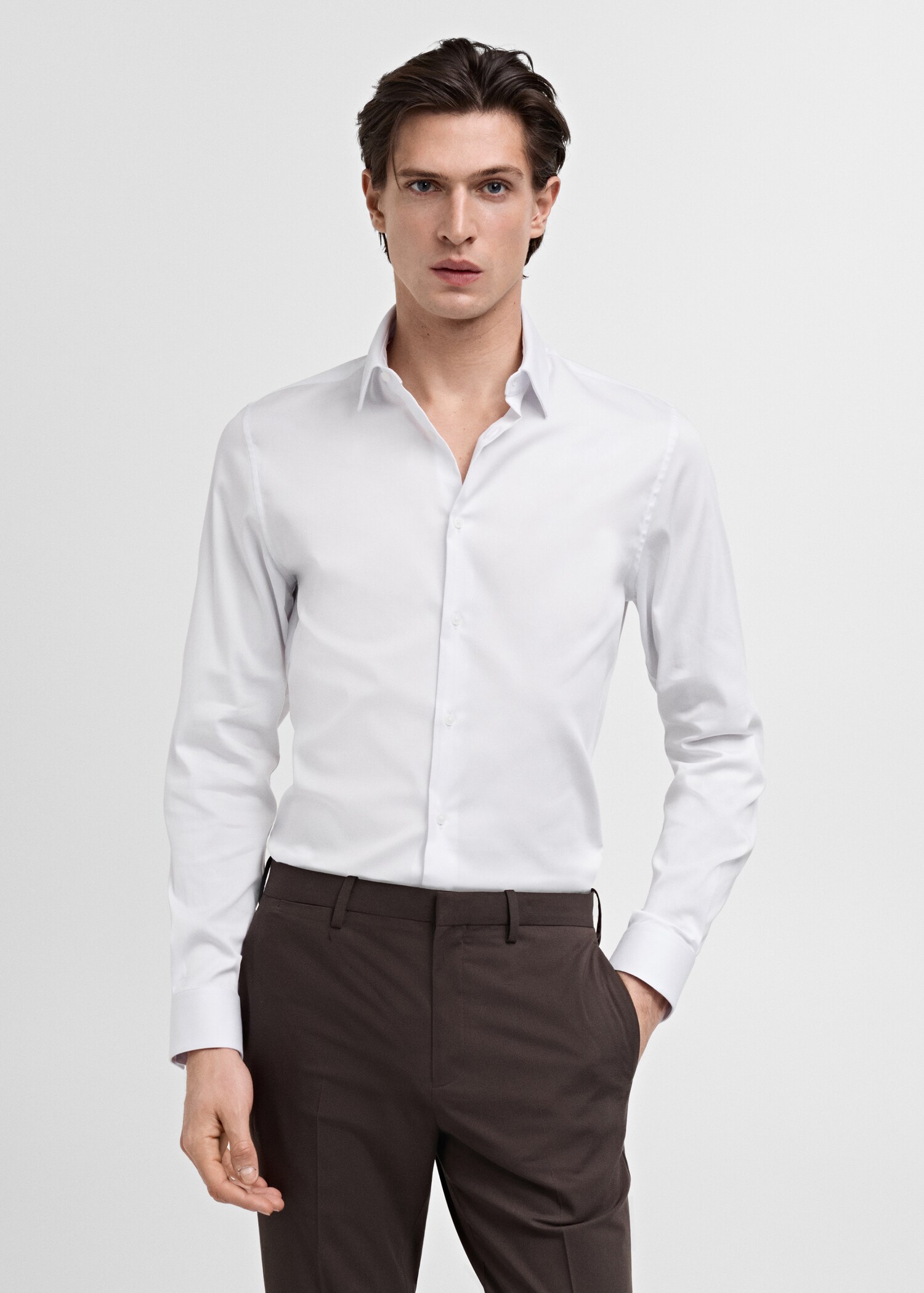 Camisa traje slim fit algodón - Plano medio
