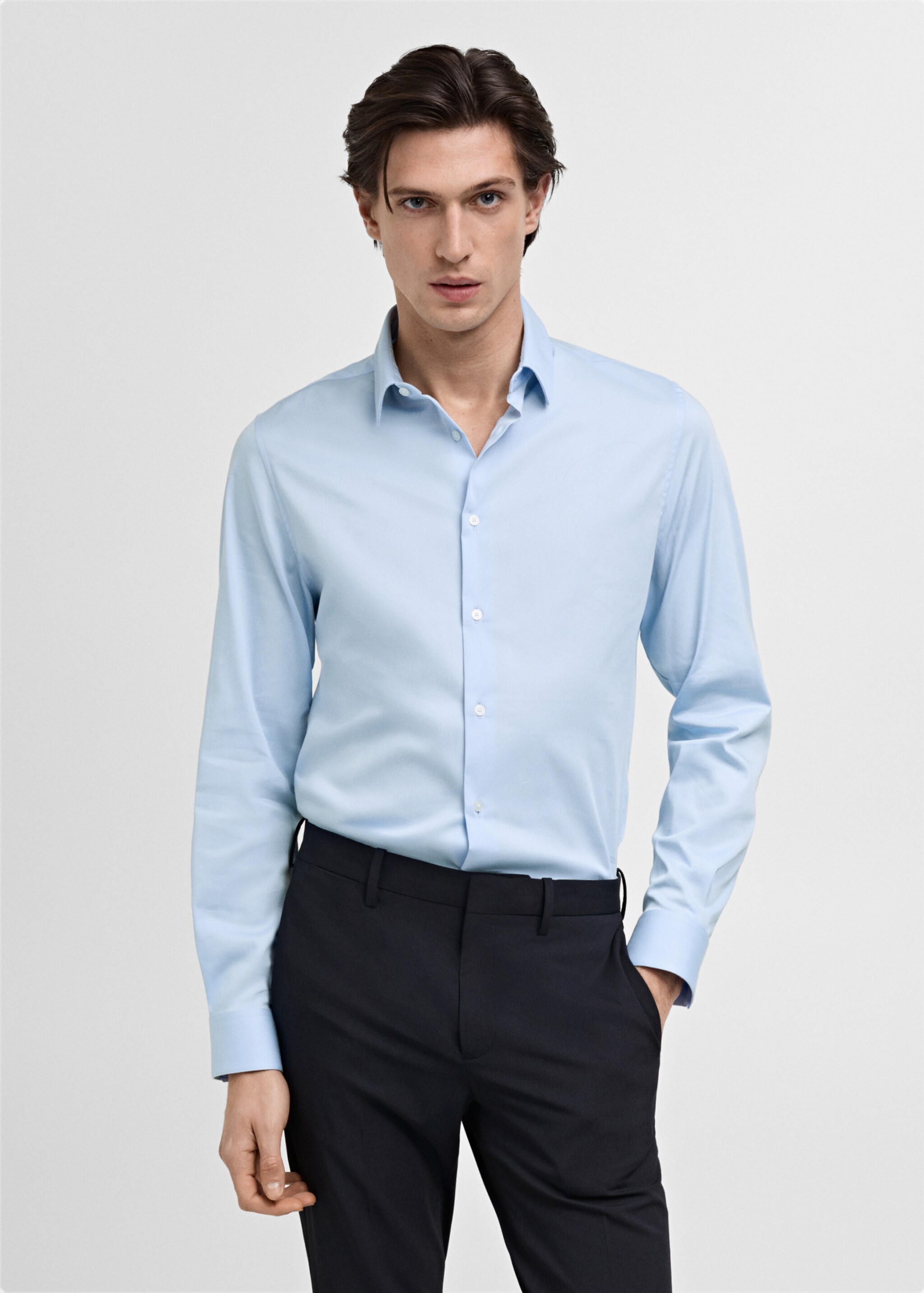 Slim fit cotton suit shirt - Medium plane, Sky Blue. Ref: 87090600-00.