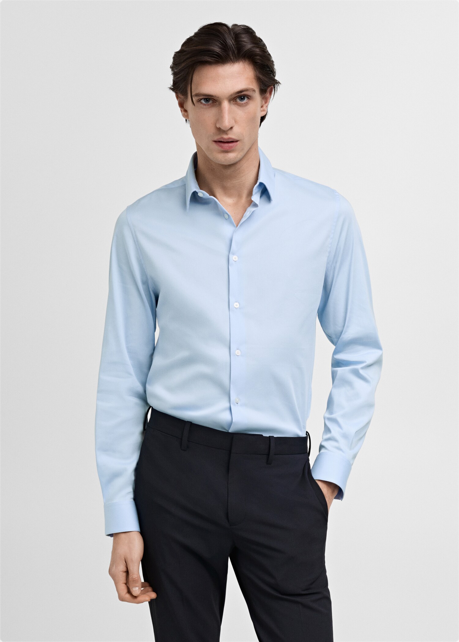 Camisa traje slim fit algodón - Plano medio