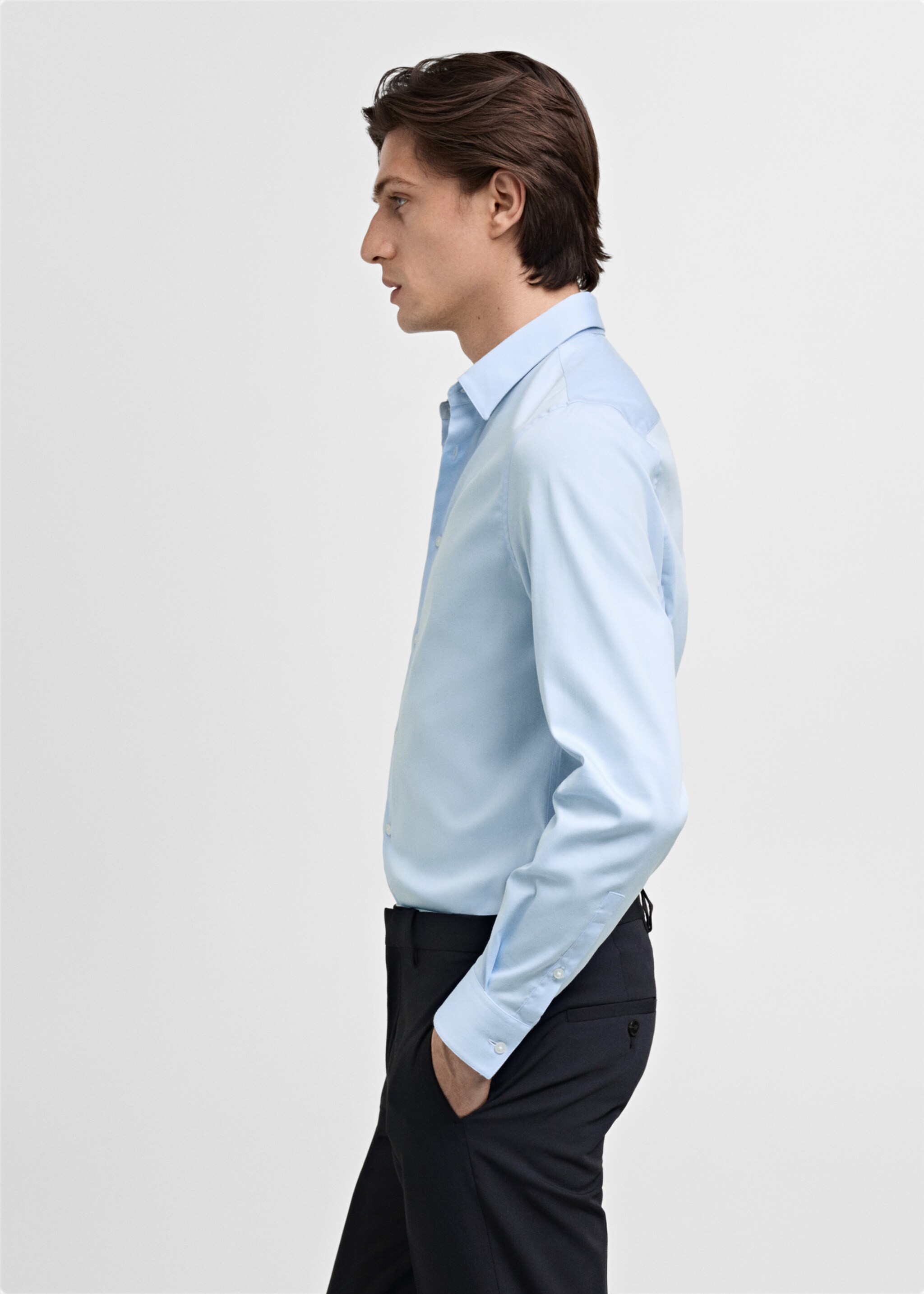 Slim fit cotton suit shirt - Details of the article 2, Sky Blue. Ref: 87090600-00.