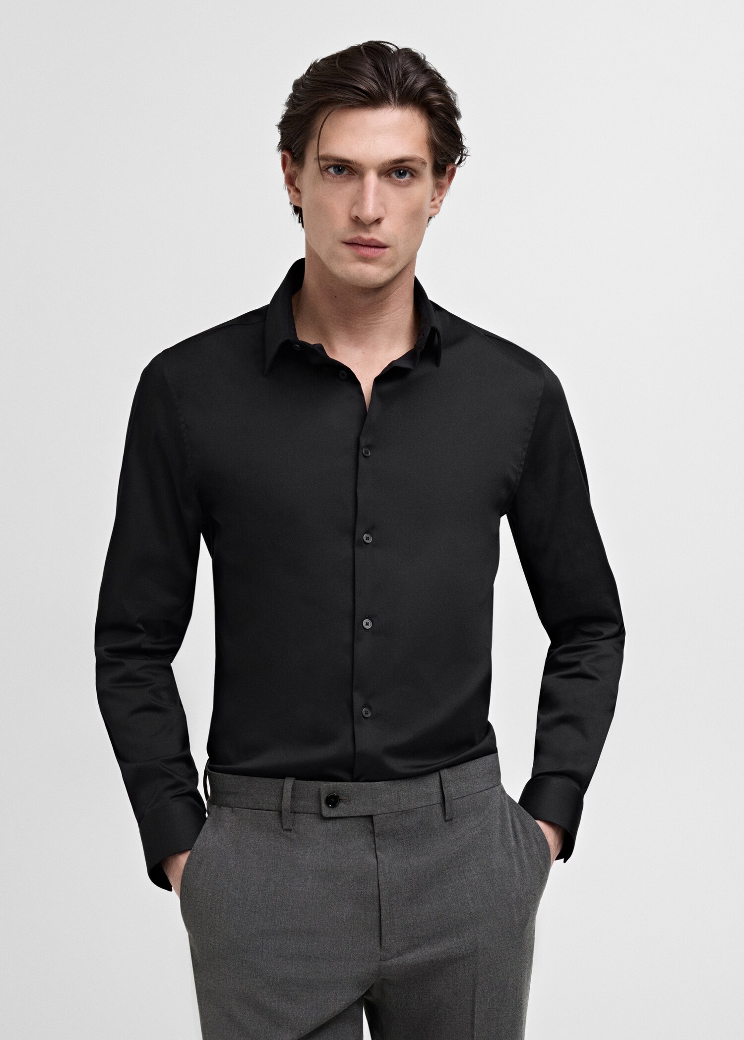 Camisa traje slim fit algodón - Plano medio