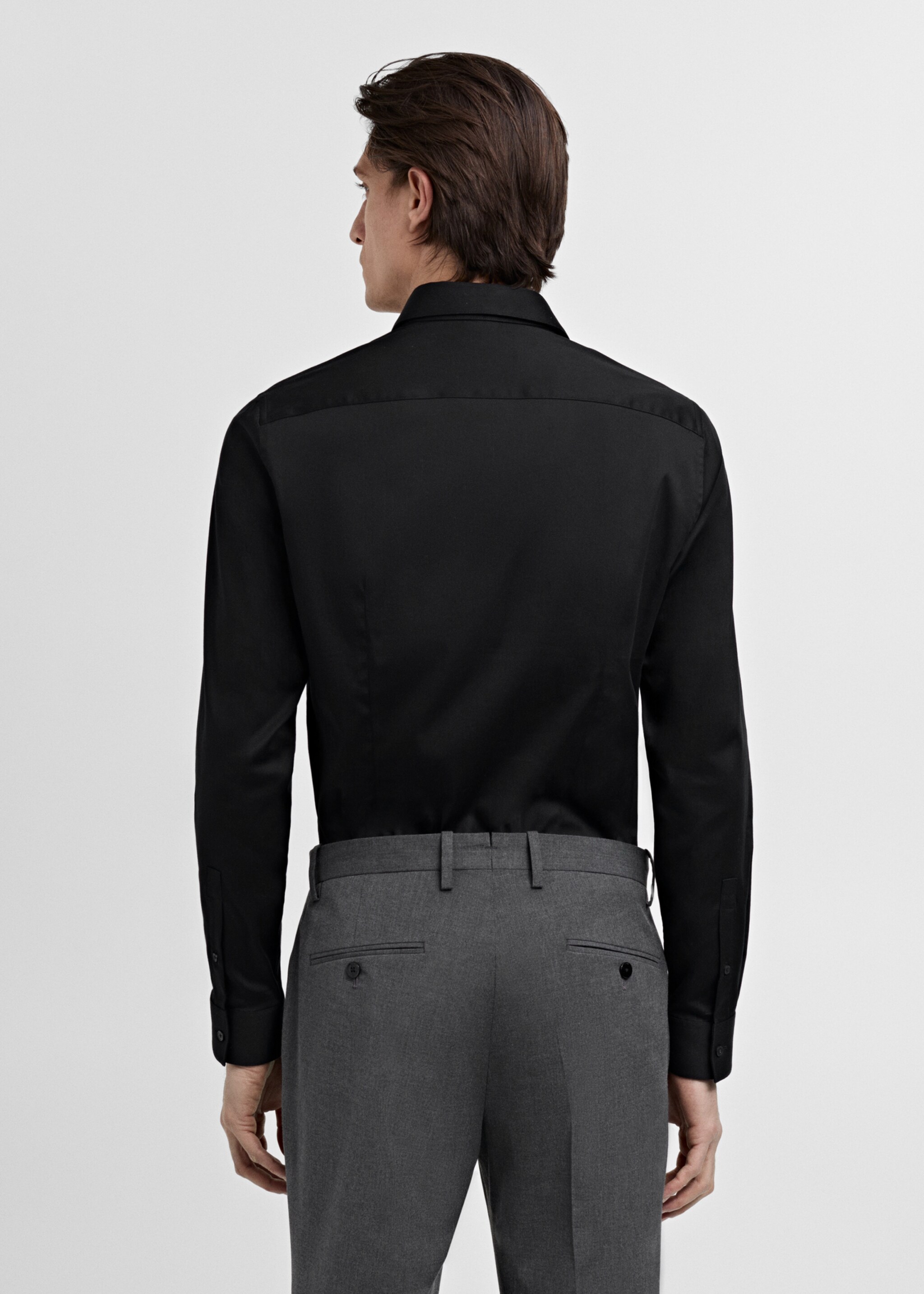 Slim fit cotton suit shirt - Reverse of the article, Black. Ref: 87090600-00.