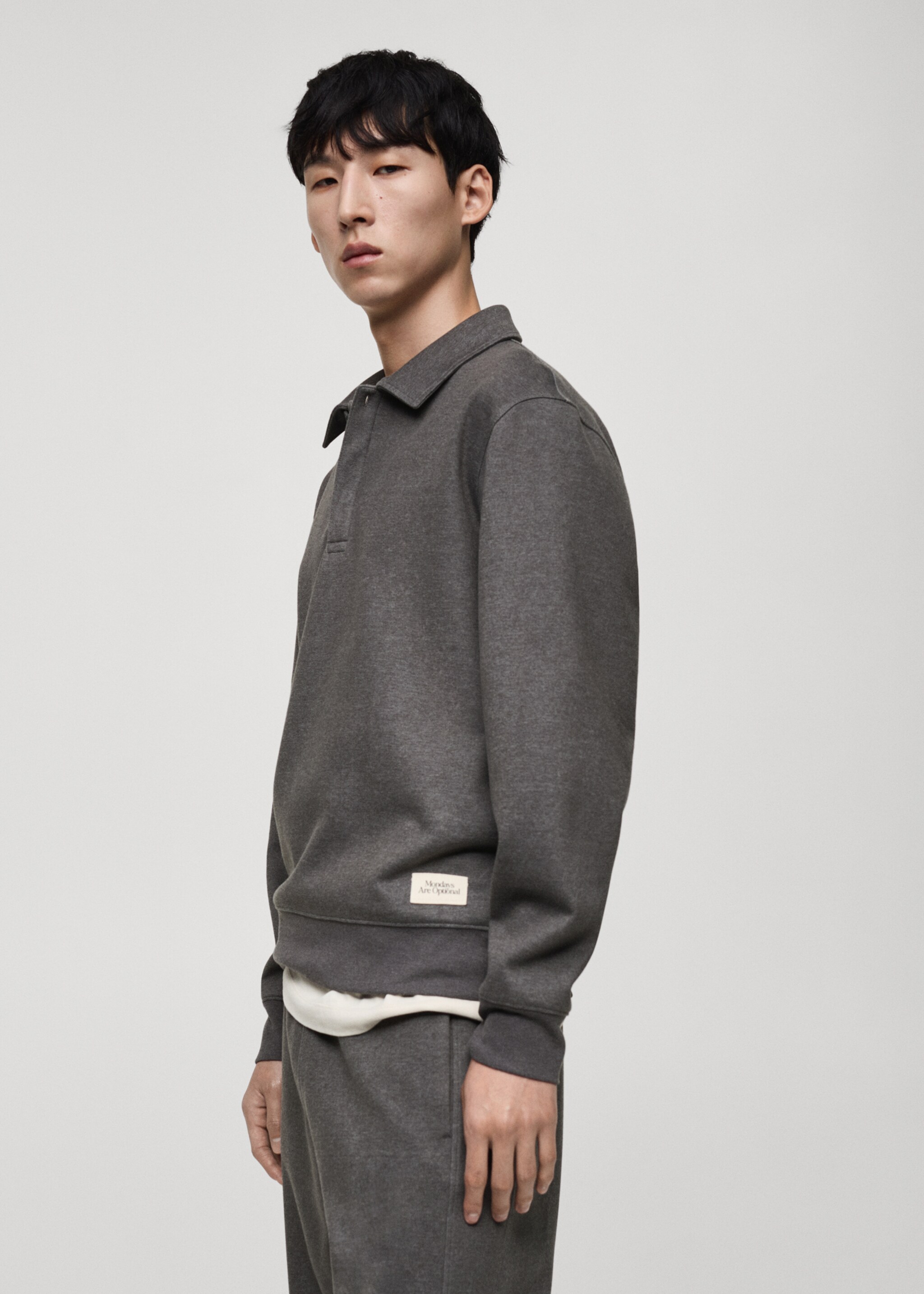 Polo sweatshirt with embroidery detail - Details of the article 2, Medium Heather Grey. Ref: 87090614-00.