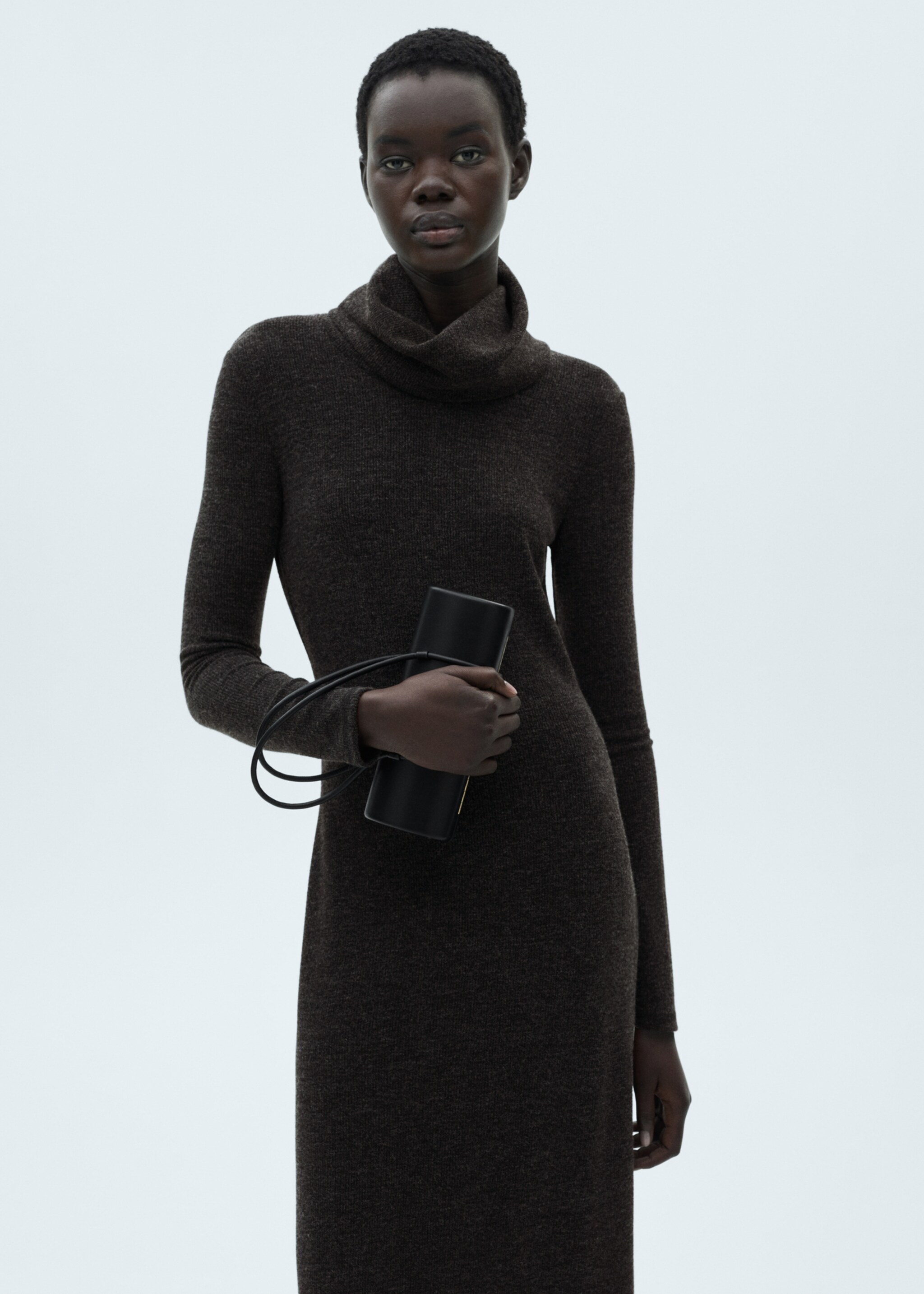 Knitted turtleneck dress - Medium plane, Grey. Ref: 87090625-00.