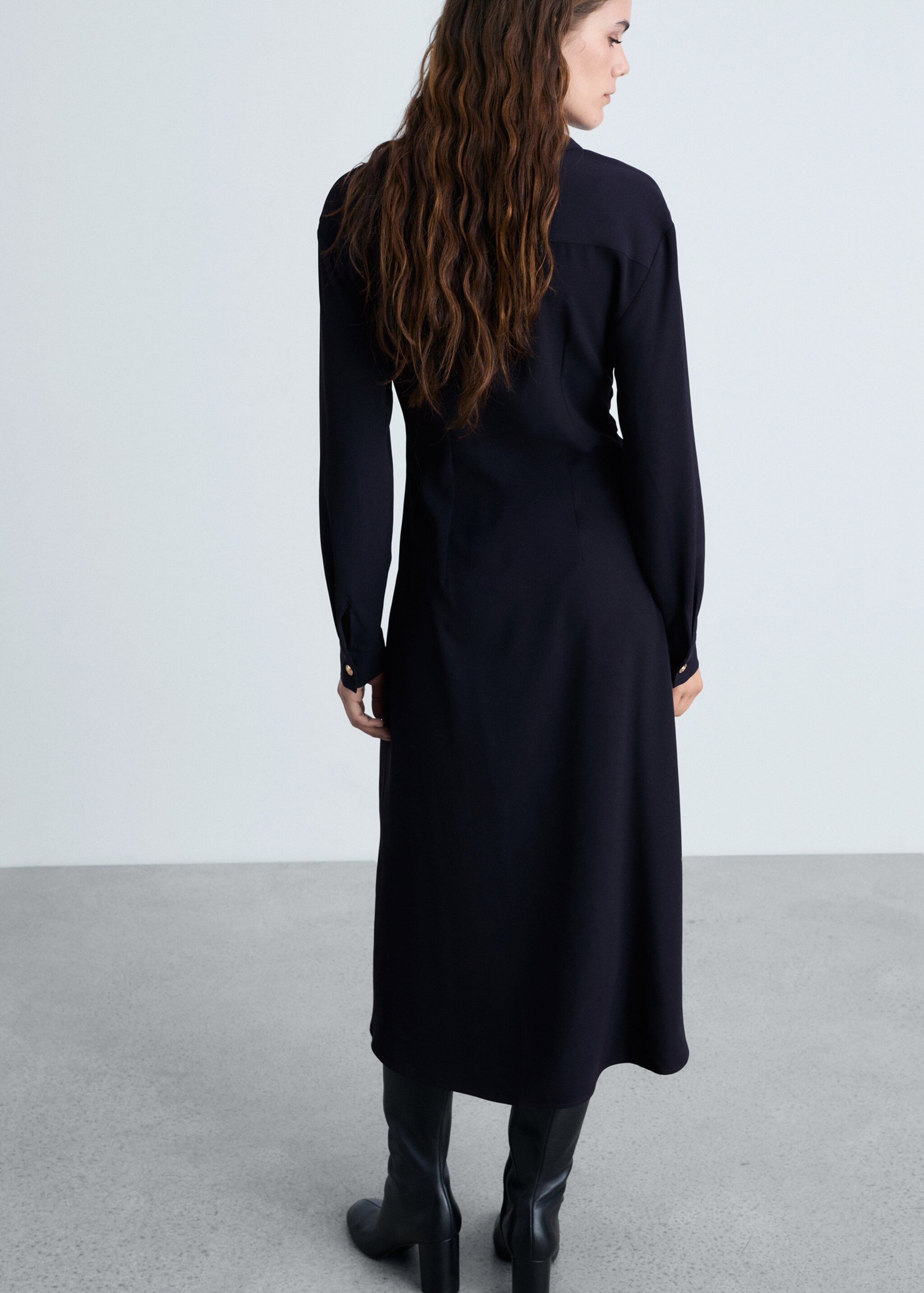 Midi-dress with draped waist - Reverse of the article, Dark Navy. Ref: 87090629-00.
