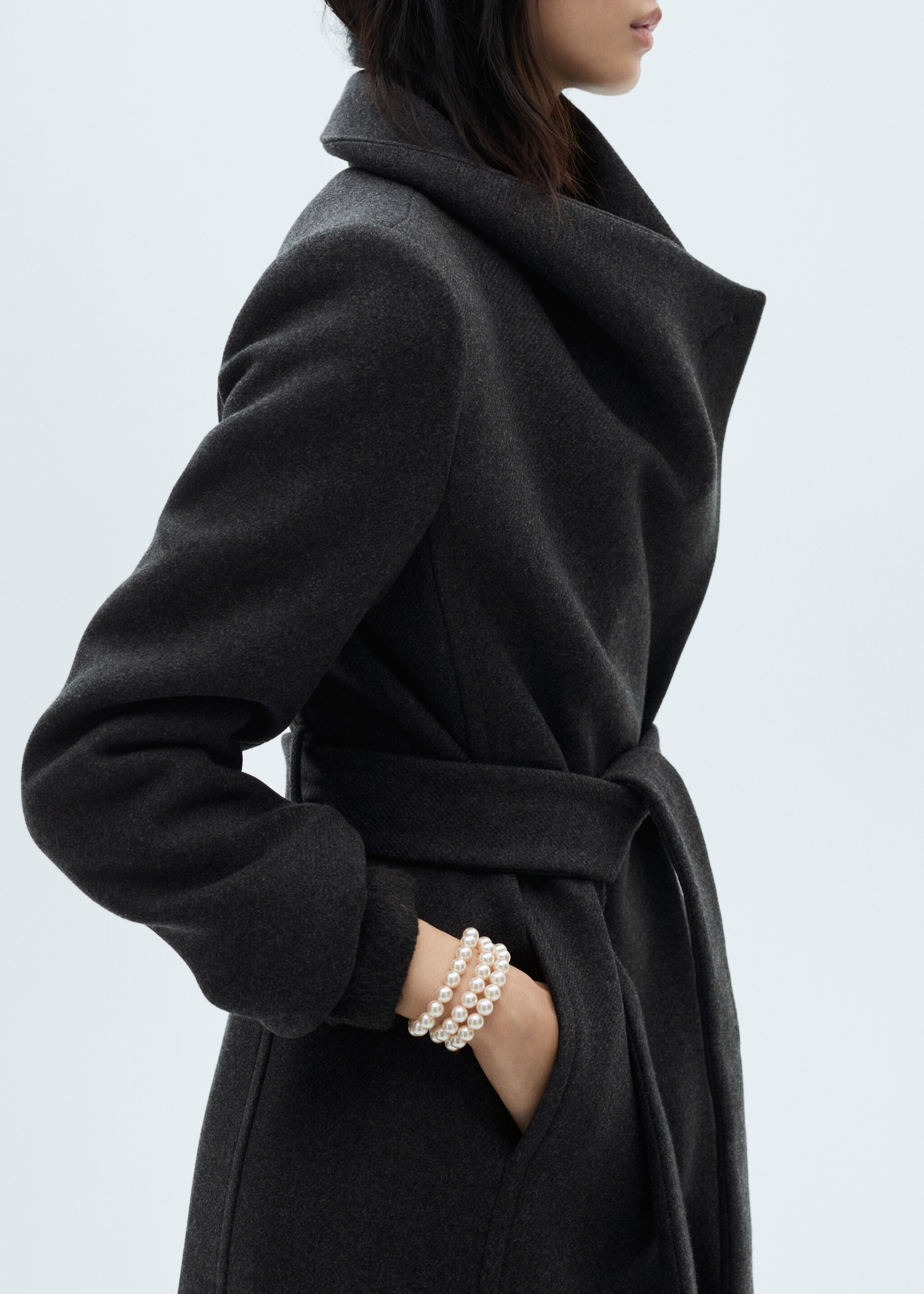 Wollen jas met ceintuur - Detail van het artikel 6, Grijs. Ref: 87090649-00.