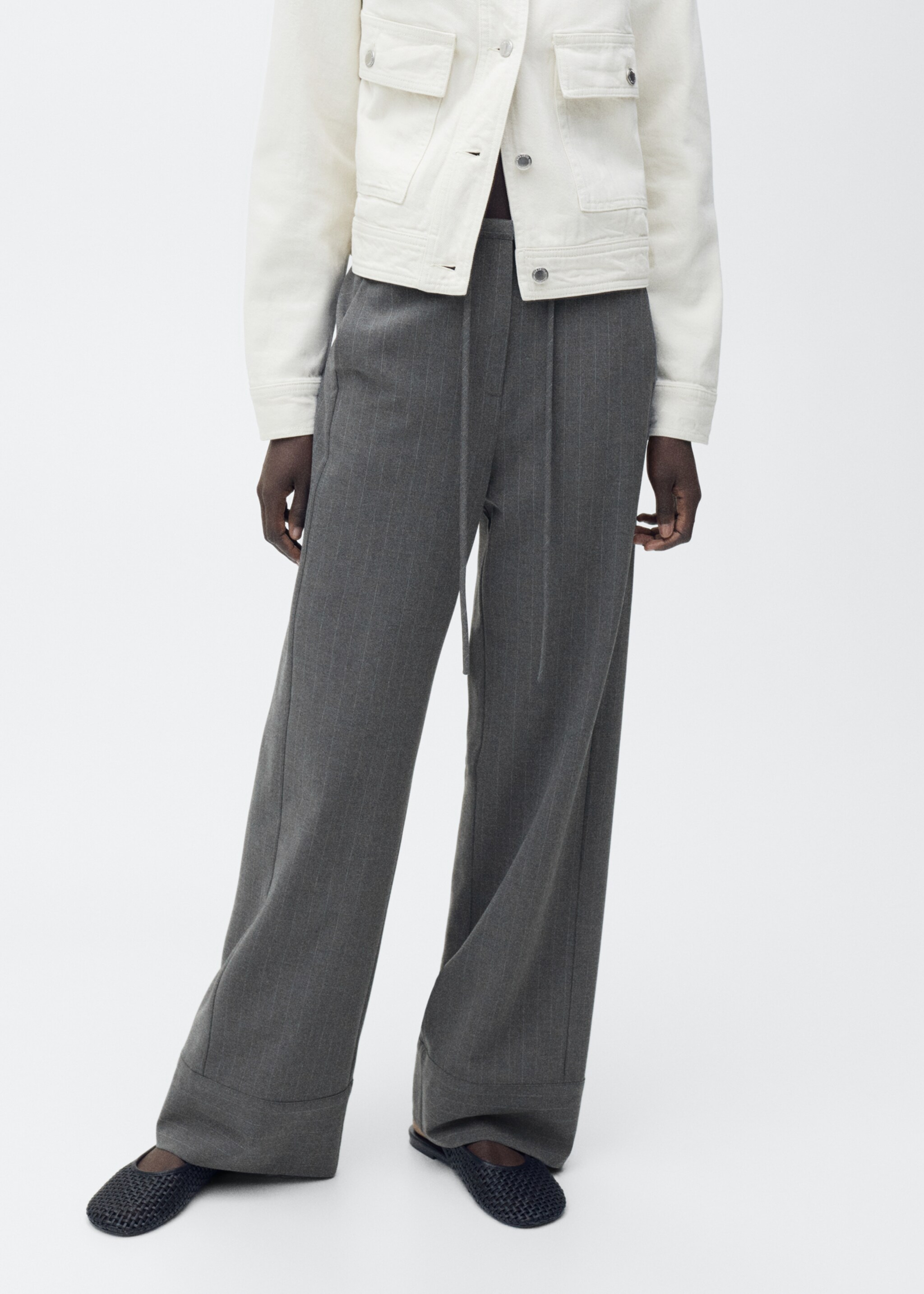 Chalk-stripe straight trousers - Medium plane, Grey. Ref: 87090651-00.
