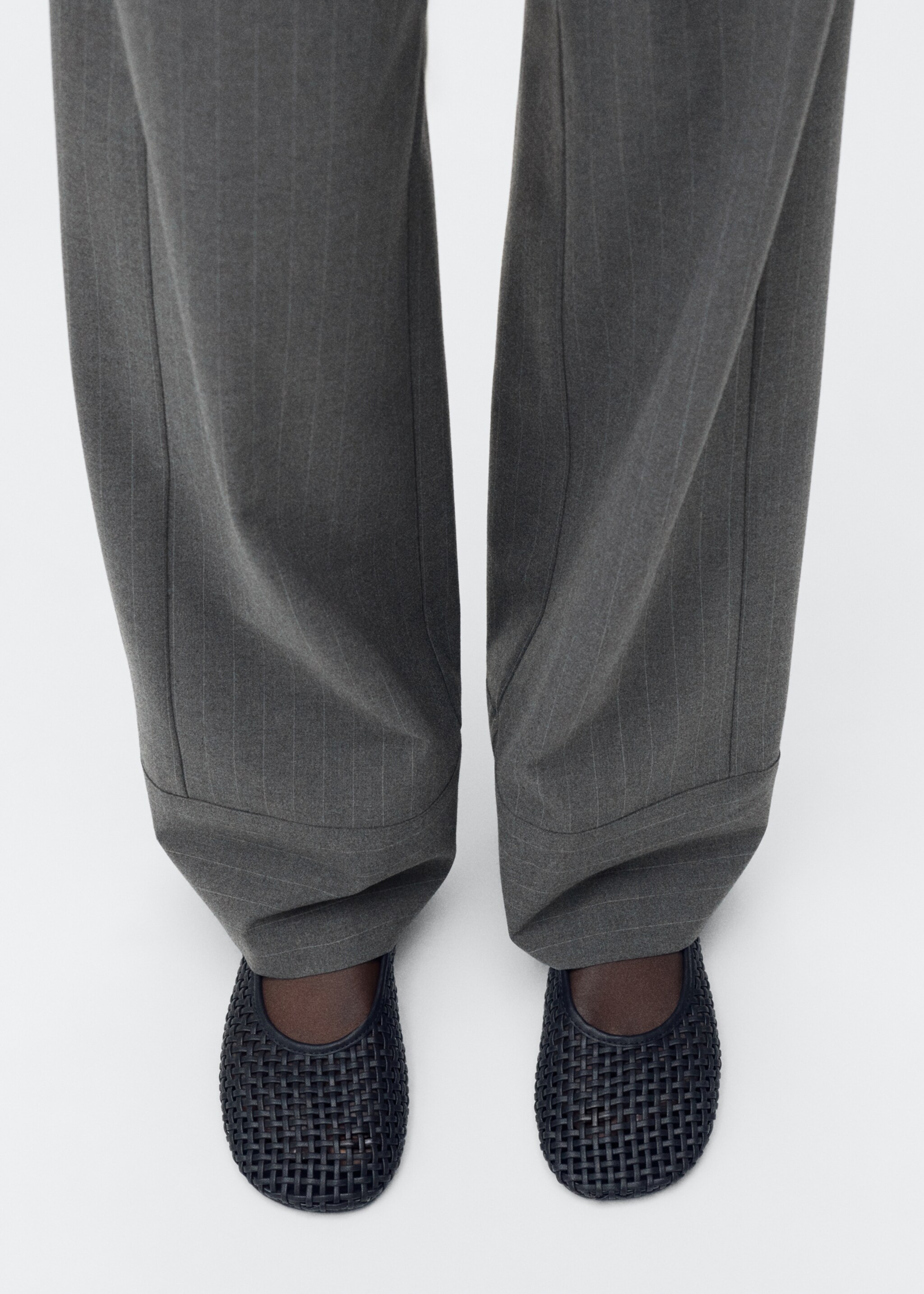 Chalk-stripe straight trousers - Details of the article 6, Grey. Ref: 87090651-00.