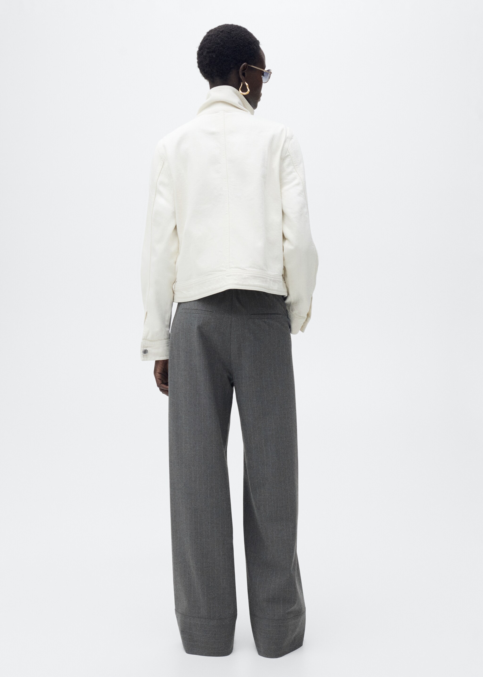 Chalk-stripe straight trousers - Reverse of the article, Grey. Ref: 87090651-00.