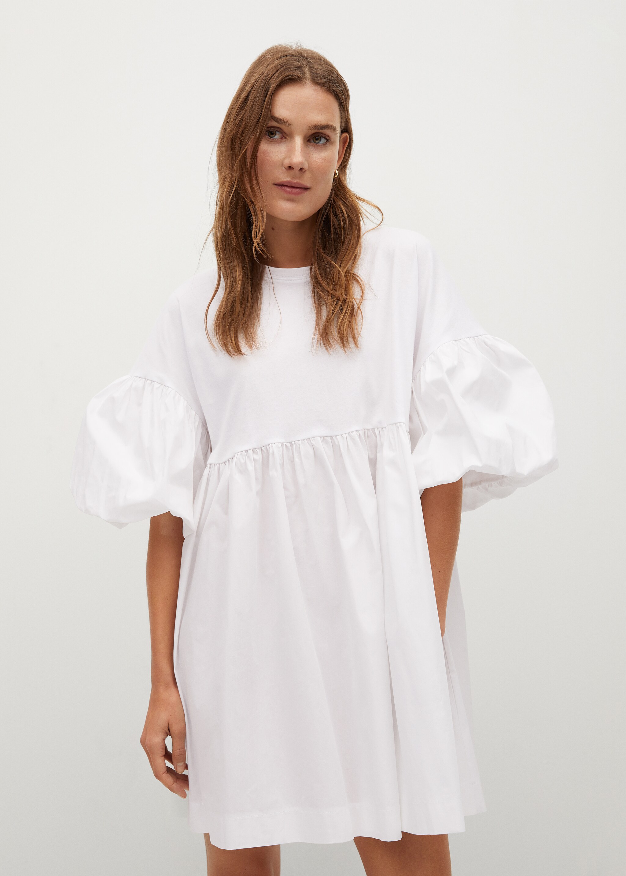 Vestido algodón manga abullonada - Plano medio