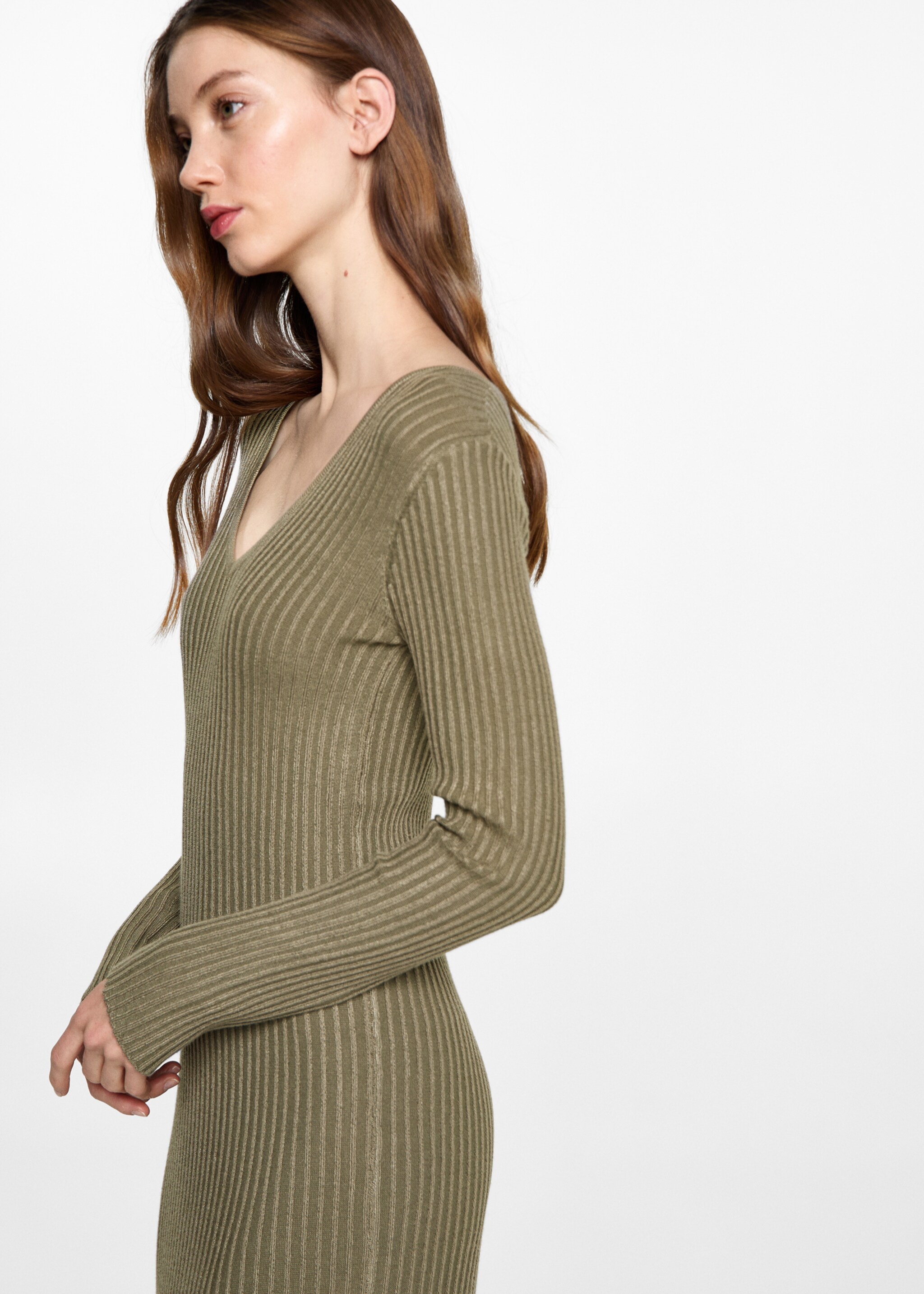 Vestido comprido acampanado - Pormenor do artigo 2, Caqui. Ref: 87091514-00.