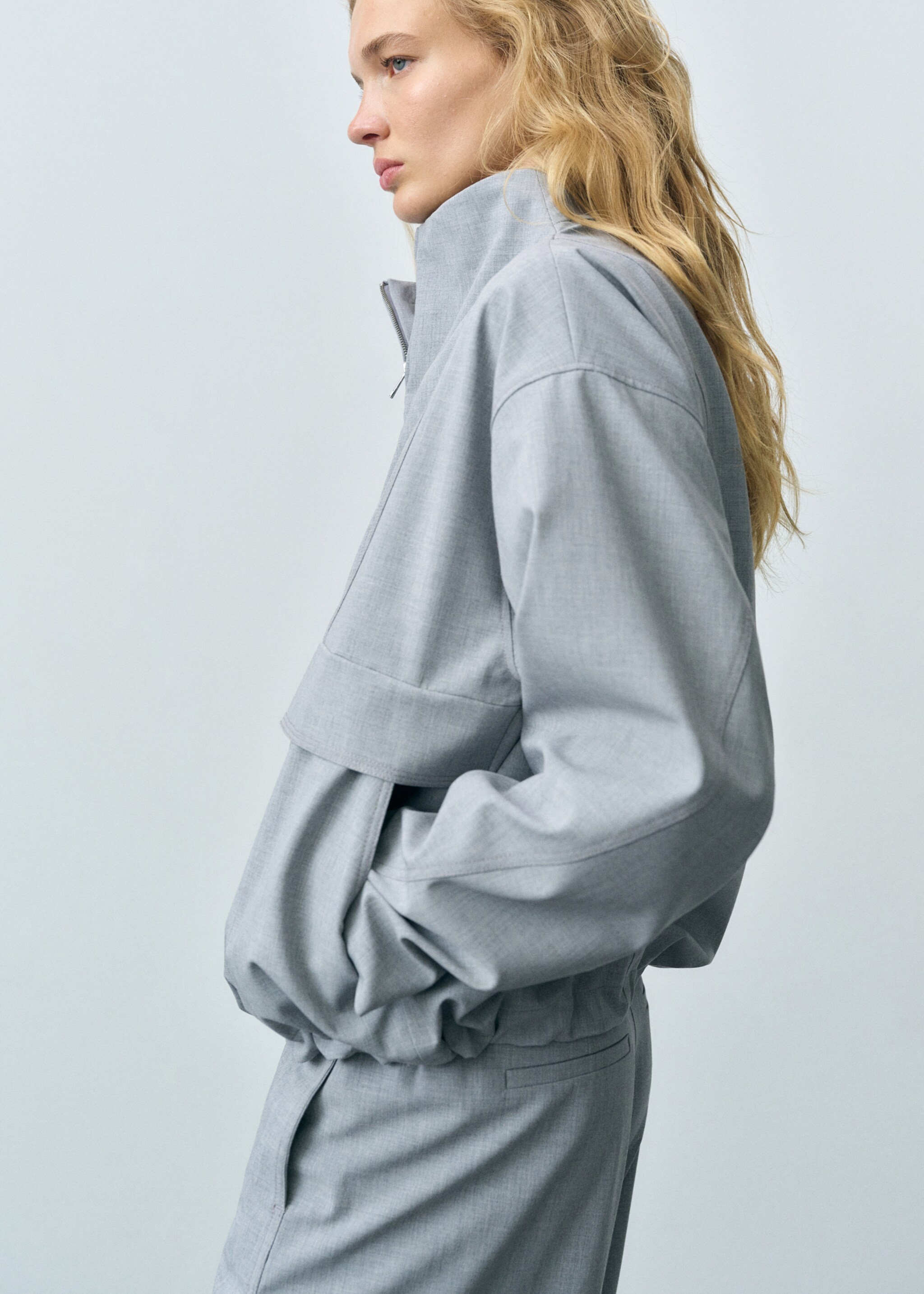 Oversized parka with zip - Details of the article 6, Grey. Ref: 87092538-00.