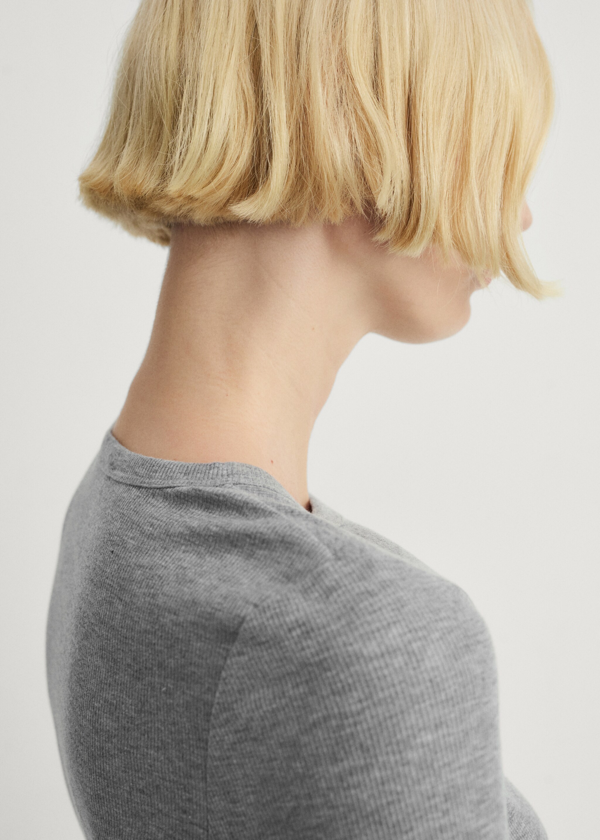 Rib-knit round-neck t-shirt - Details of the article 6, Grey. Ref: 87092893-00.