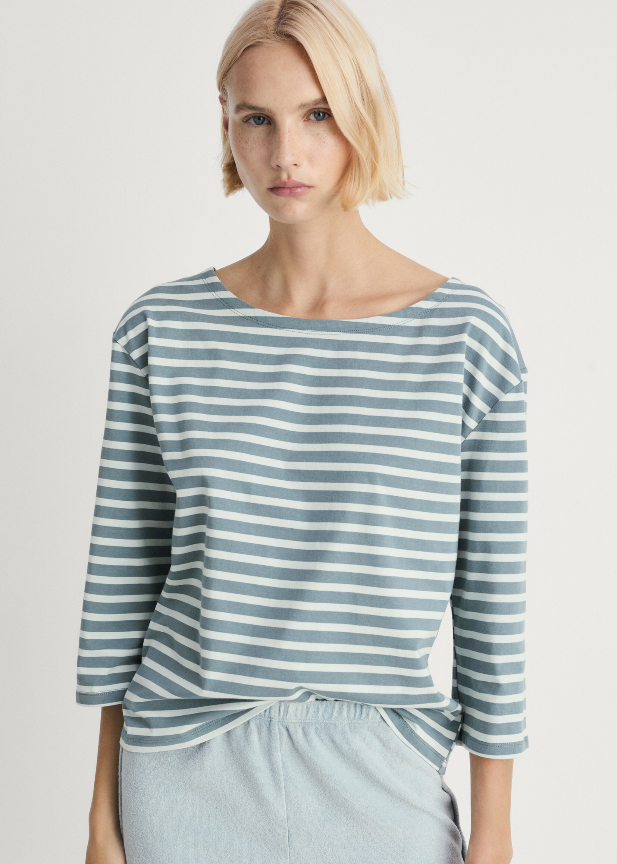 Woven cotton striped t-shirt - Medium plane, Green. Ref: 87092895-00.
