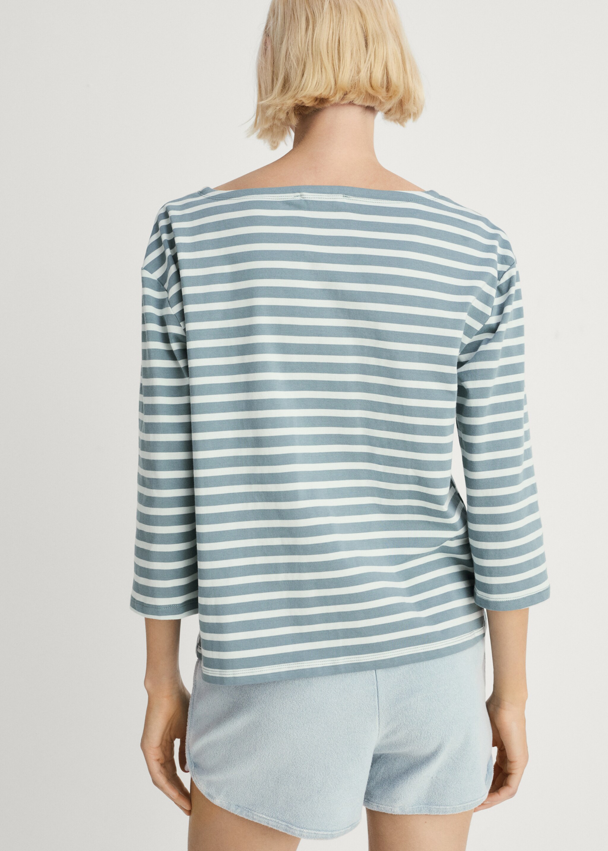 Woven cotton striped t-shirt - Reverse of the article, Green. Ref: 87092895-00.