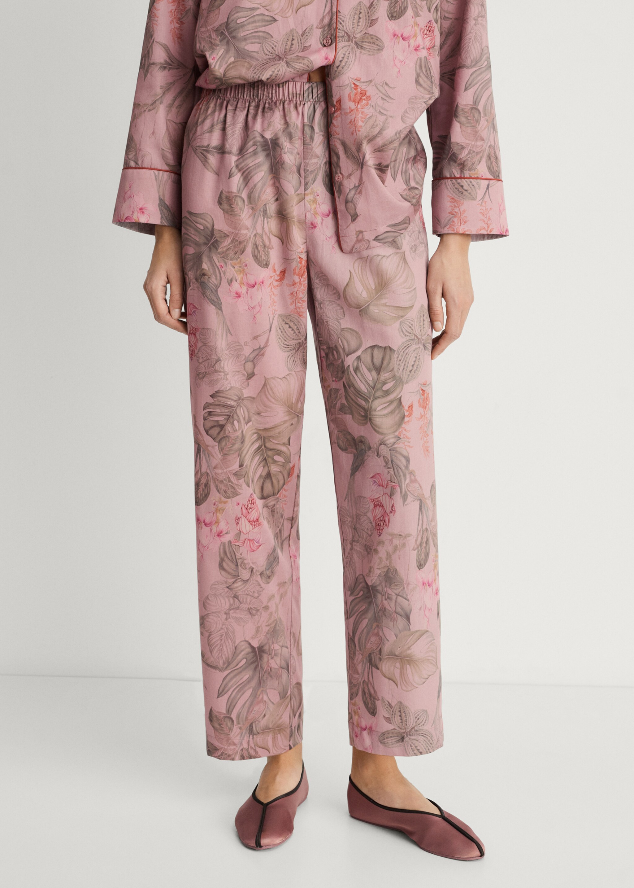 Tropical-print pyjama trousers - Medium plane, Medium Pink. Ref: 87092917-00.