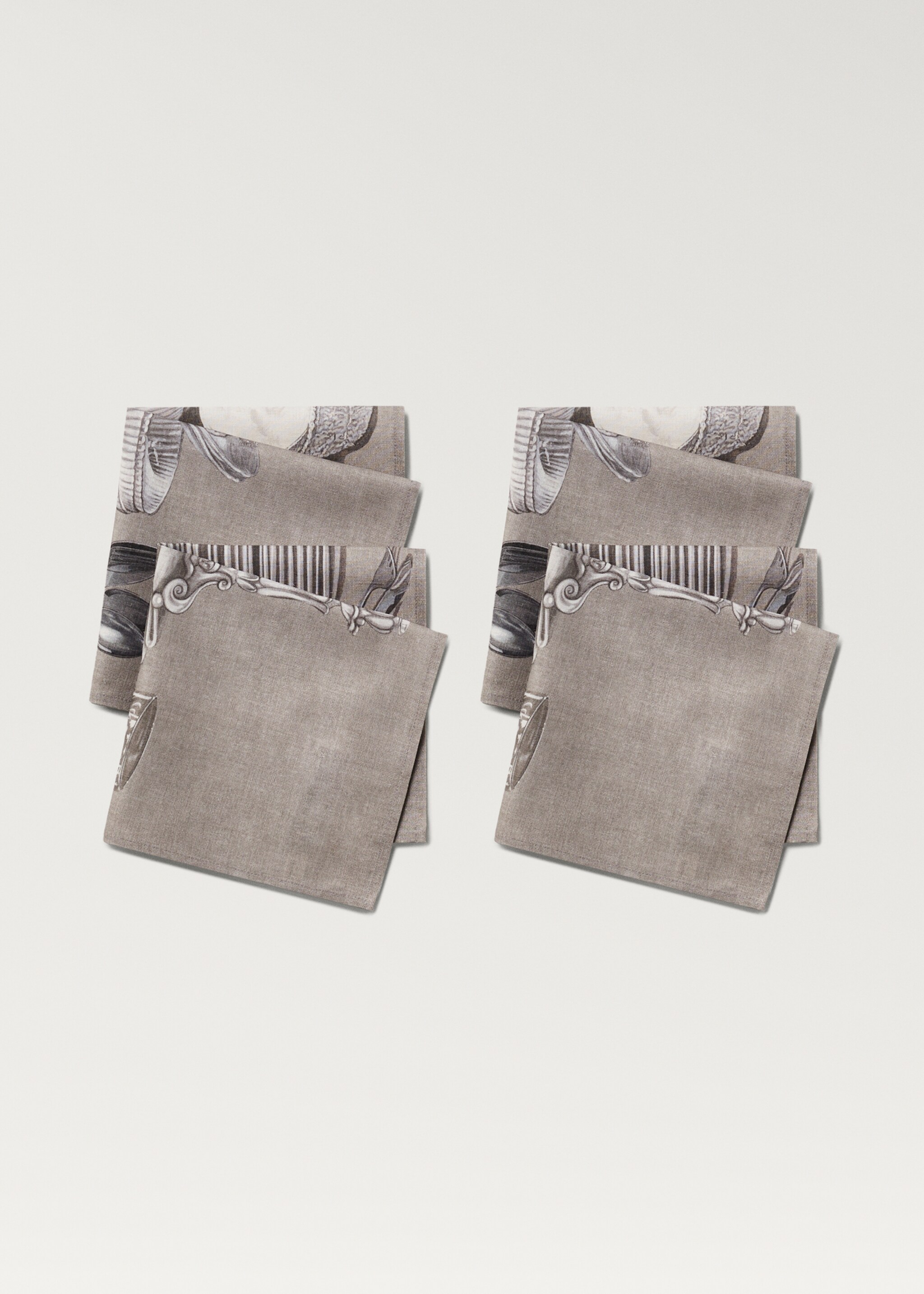 Cotton linen napkins with tableware print - Details of the article 2, Light/Pastel Grey. Ref: 87092945-00.