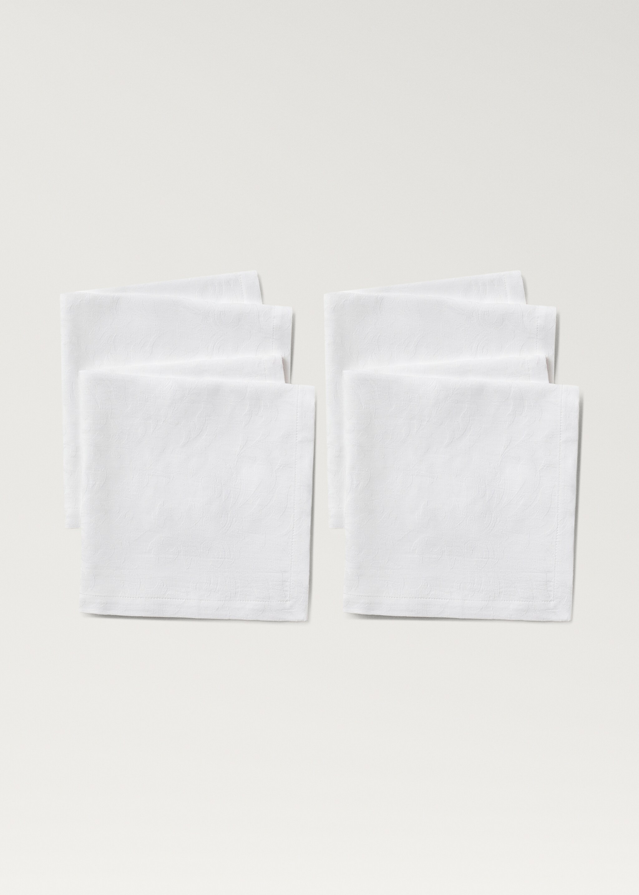 Cotton jacquard floral napkins - Details of the article 1, White. Ref: 87092949-00.