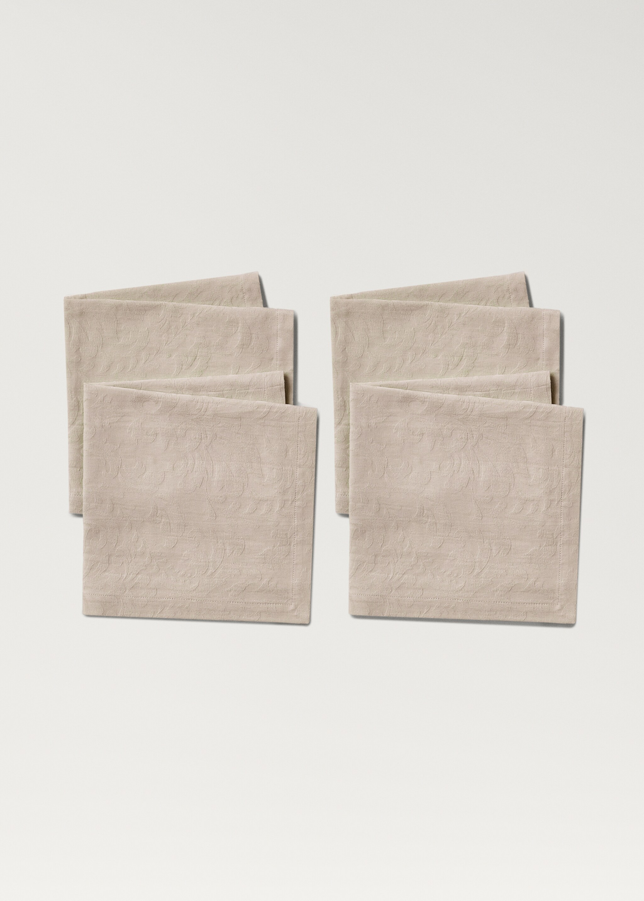 Cotton jacquard floral napkins - Details of the article 1, Beige. Ref: 87092949-00.