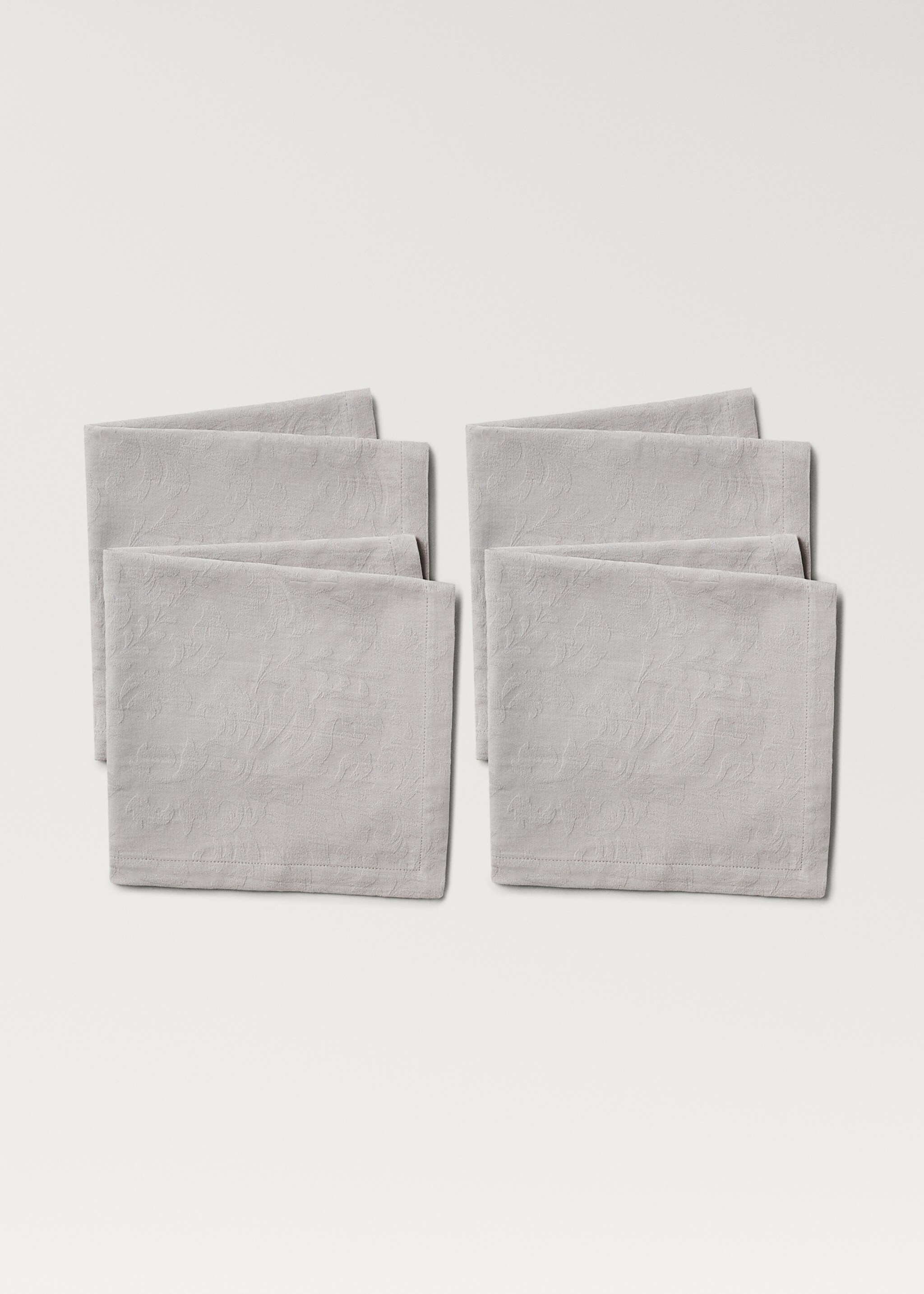 Cotton jacquard floral napkins - Details of the article 1, Grey. Ref: 87092949-00.