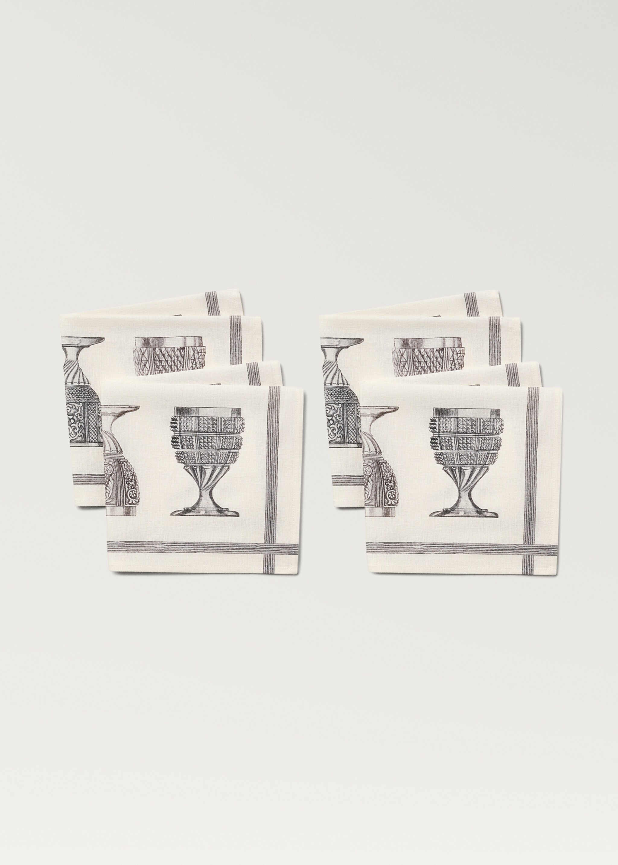 Cotton linen napkins with glasses print - Details of the article 2, Ecru. Ref: 87092971-00.