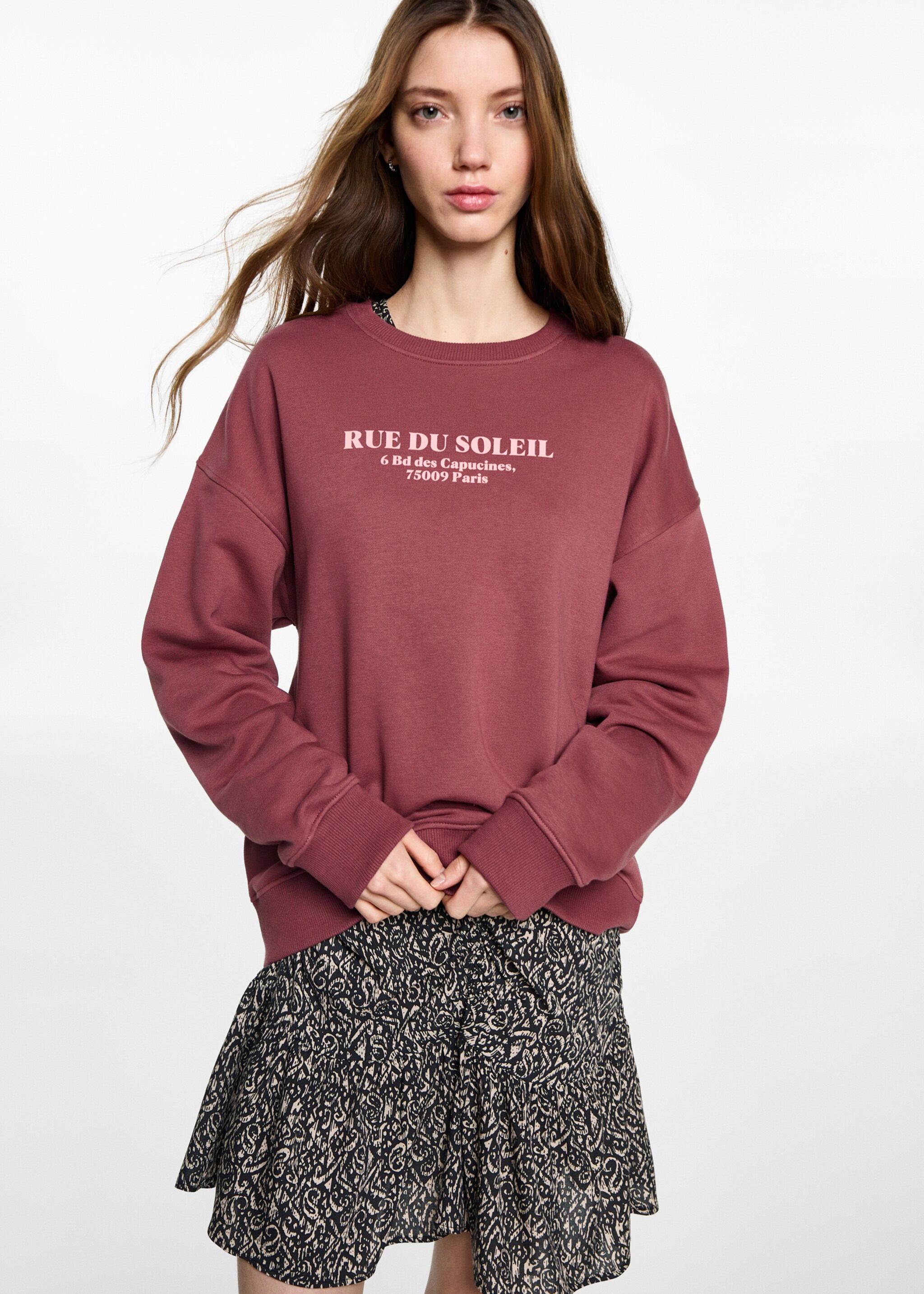 Message sweatshirt - Medium plane, Maroon. Ref: 87093272-00.