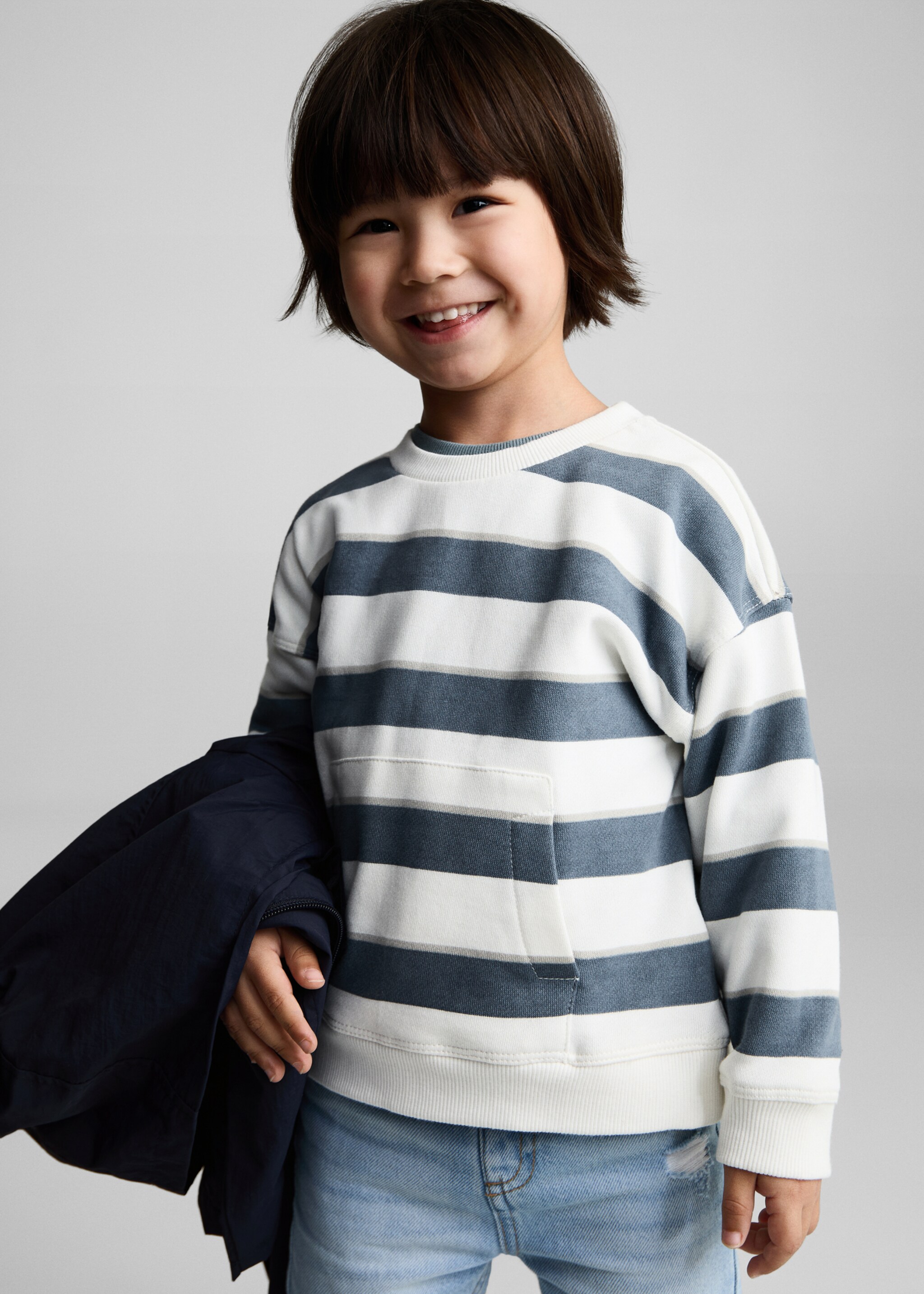 Gestreiftes Baumwoll-Sweatshirt - Mittlere Ansicht, Blau. Ref: 87093273-00.