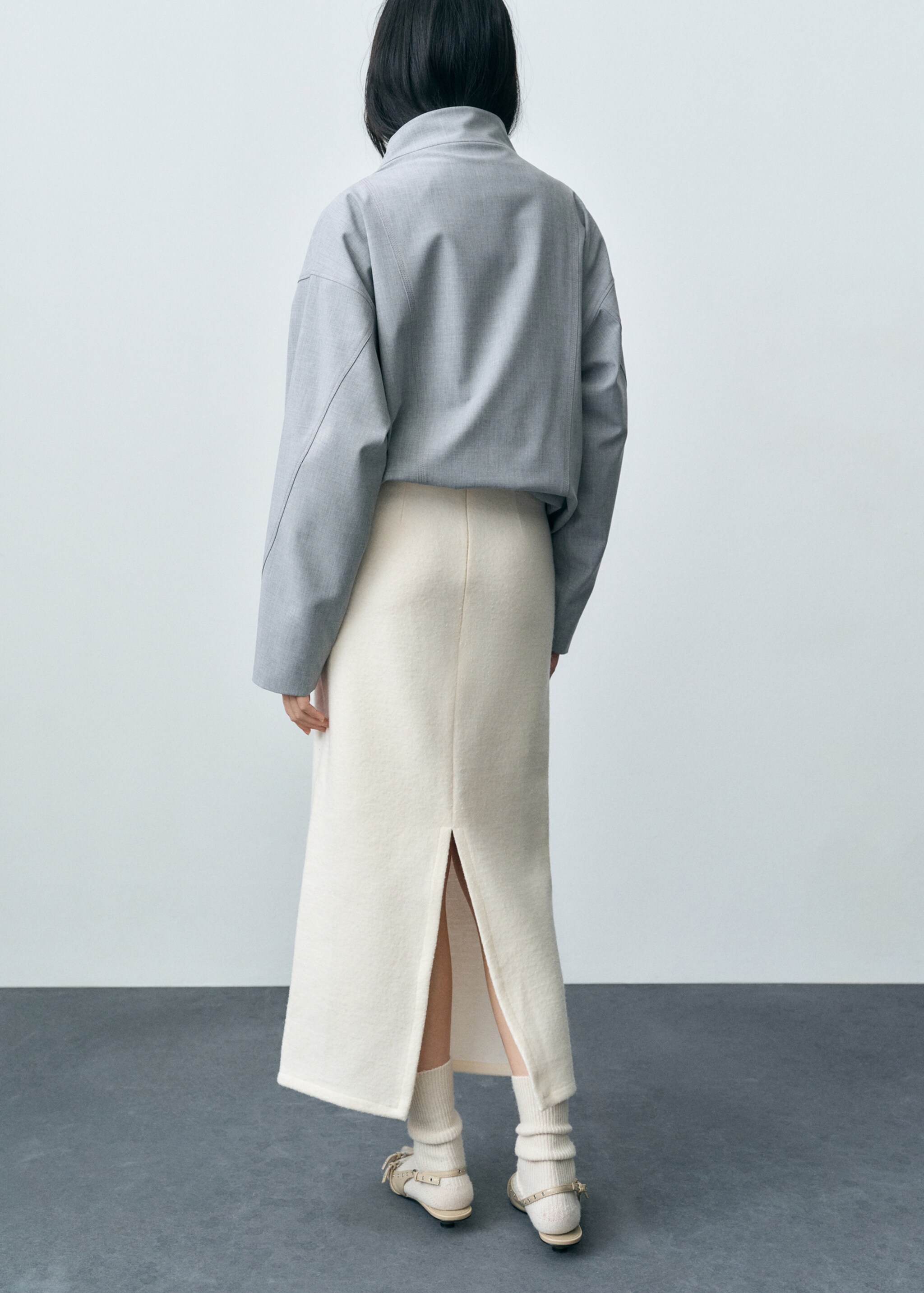 Wool-blend midi-skirt - Reverse of the article, Ecru. Ref: 87093292-00.