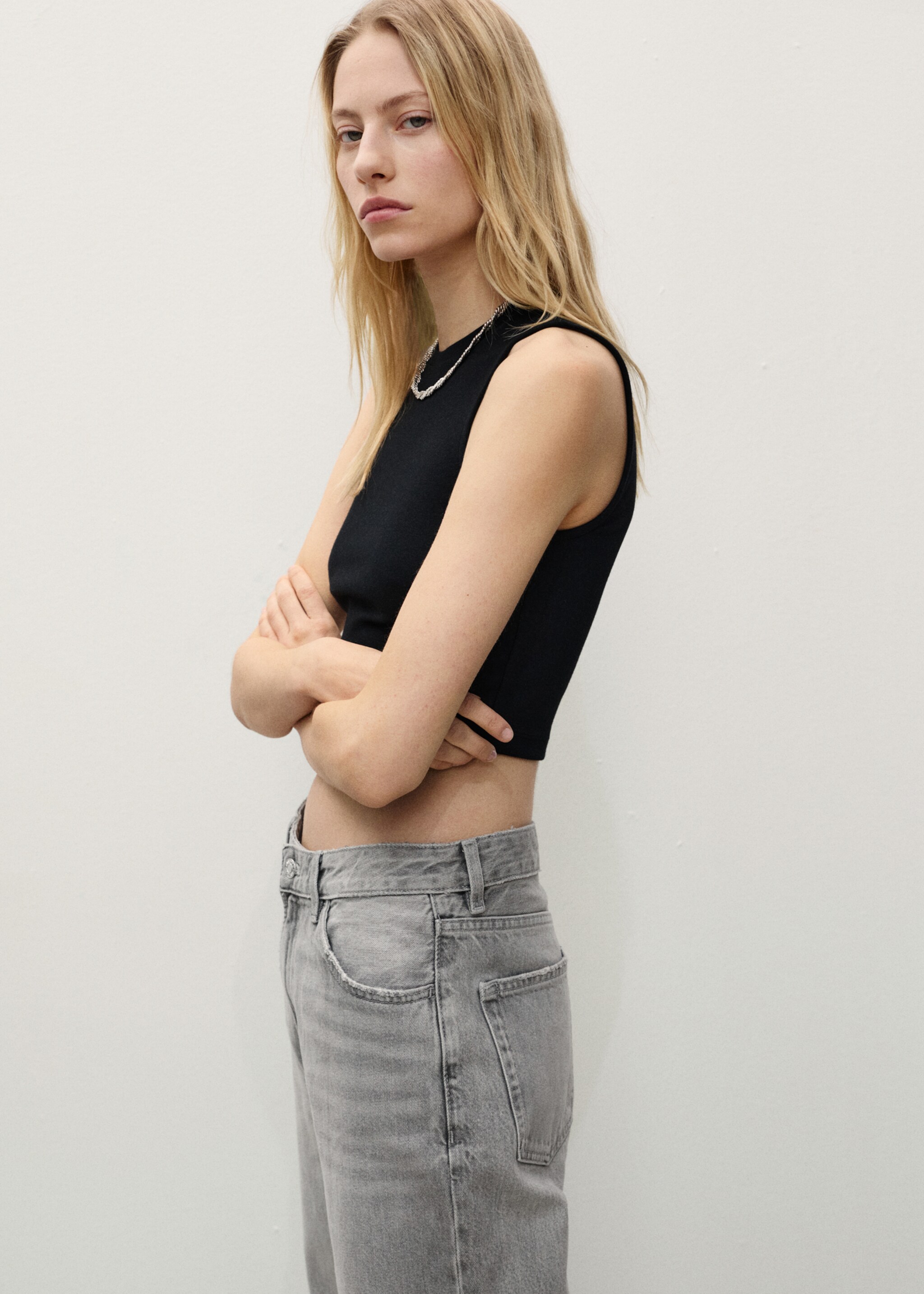 Gerade Jeans Miami mit mittlerer Bundhöhe - Detail des Artikels 1, Denim Grau. Ref: 87093293-00.