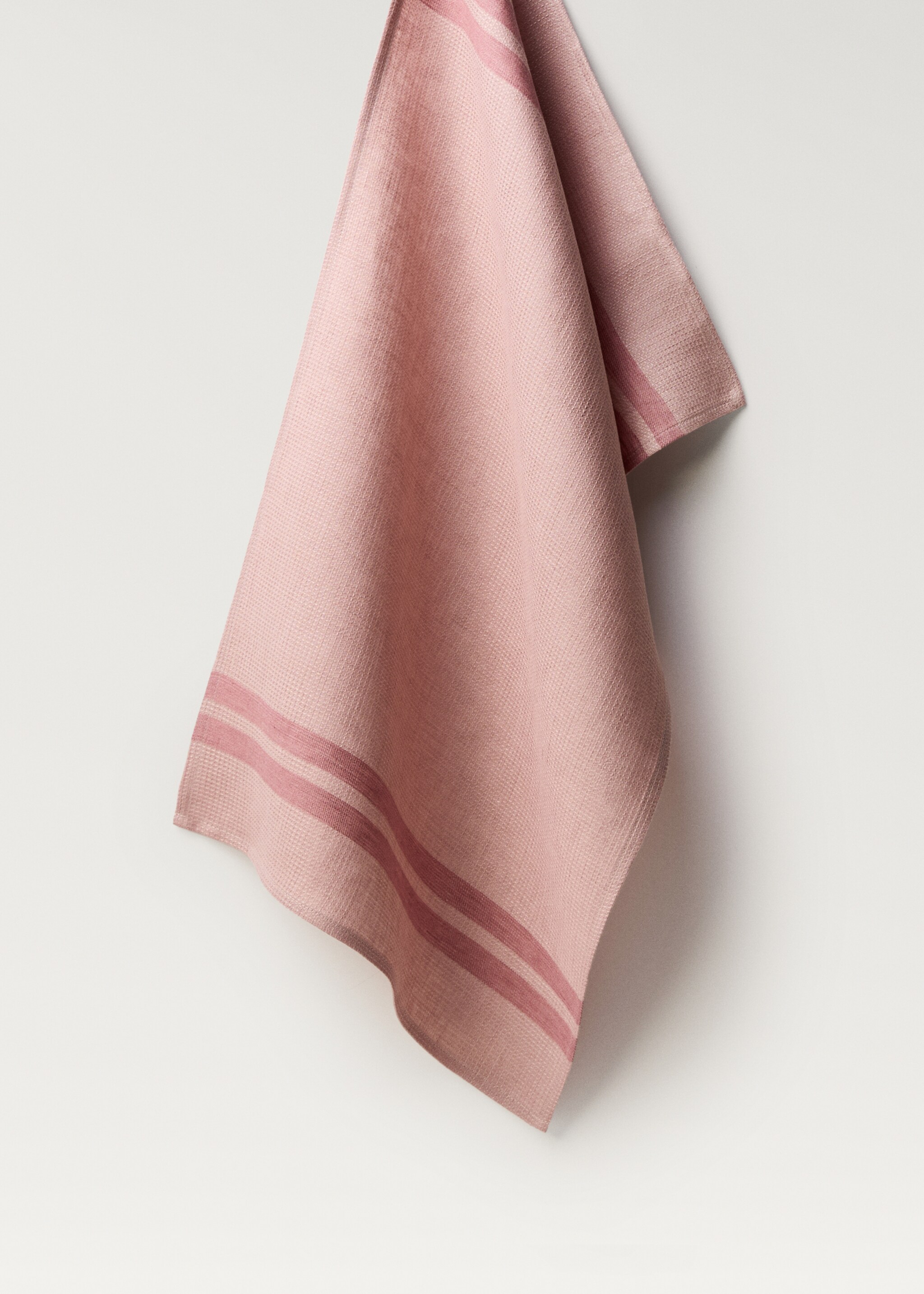 Waffle-linen striped kitchen cloth - Article without model, Pink. Ref: 87093308-00.