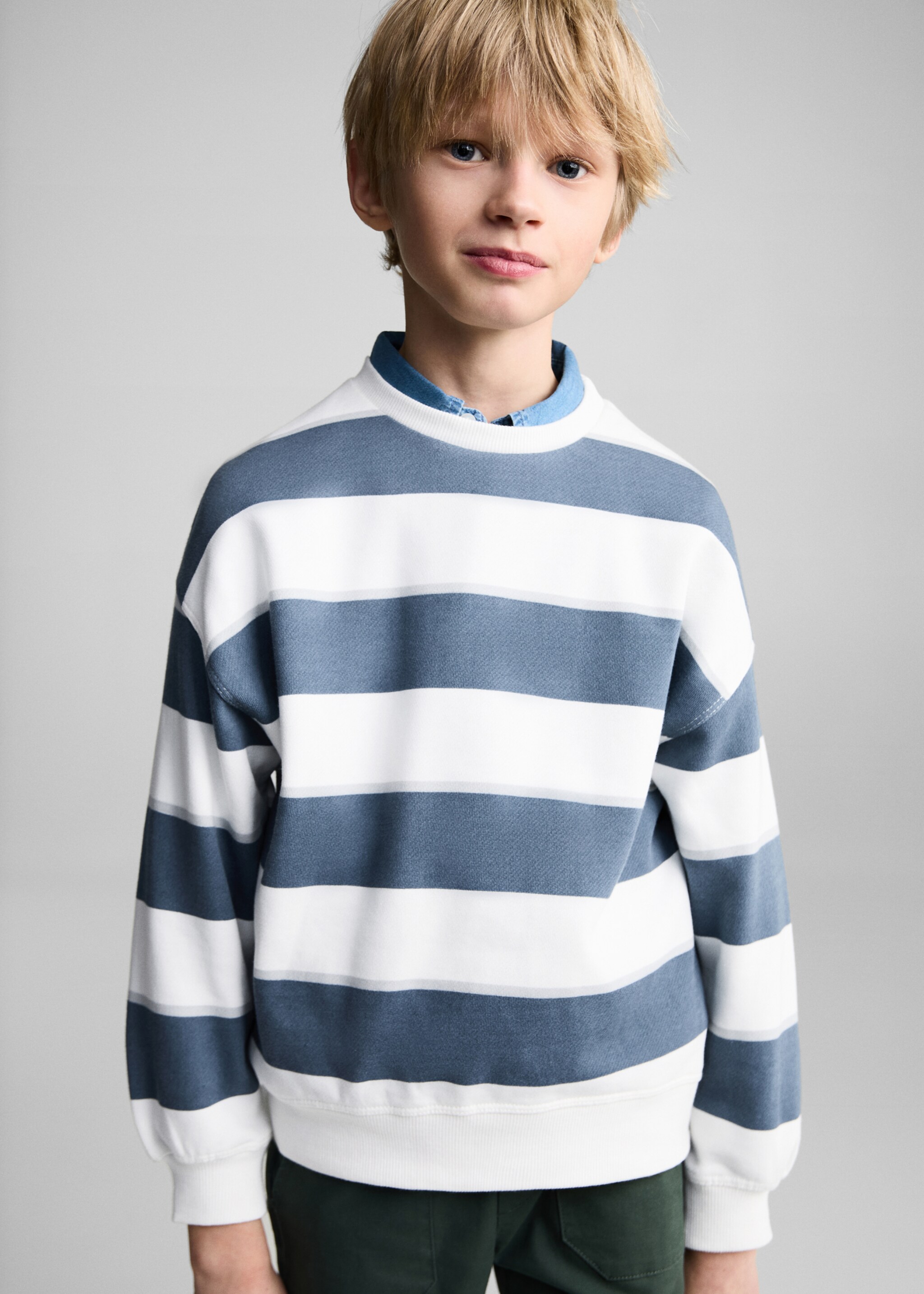 Striped cotton-blend sweatshirt - Medium plane, Blue. Ref: 87093638-00.