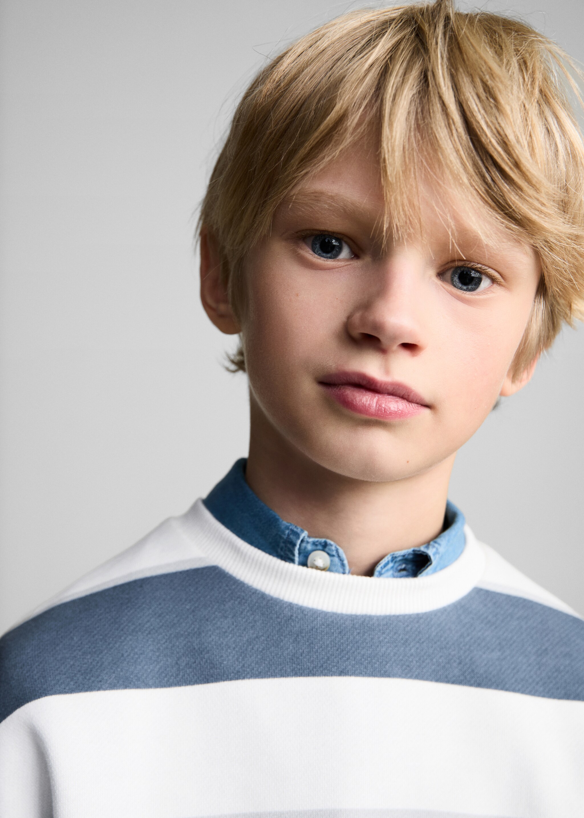 Striped cotton-blend sweatshirt - Details of the article 1, Blue. Ref: 87093638-00.