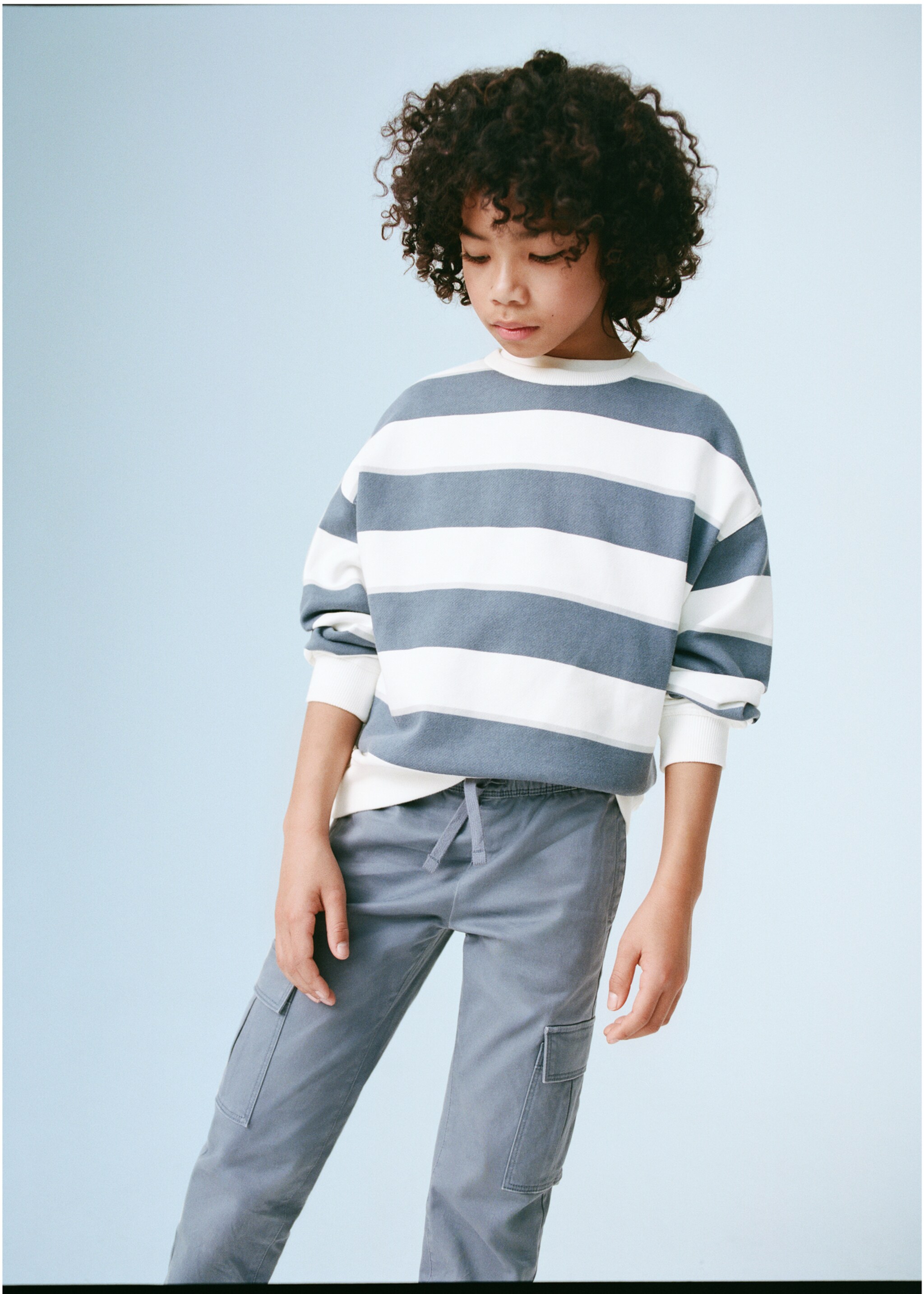 Striped cotton-blend sweatshirt - Details of the article 5, Blue. Ref: 87093638-00.
