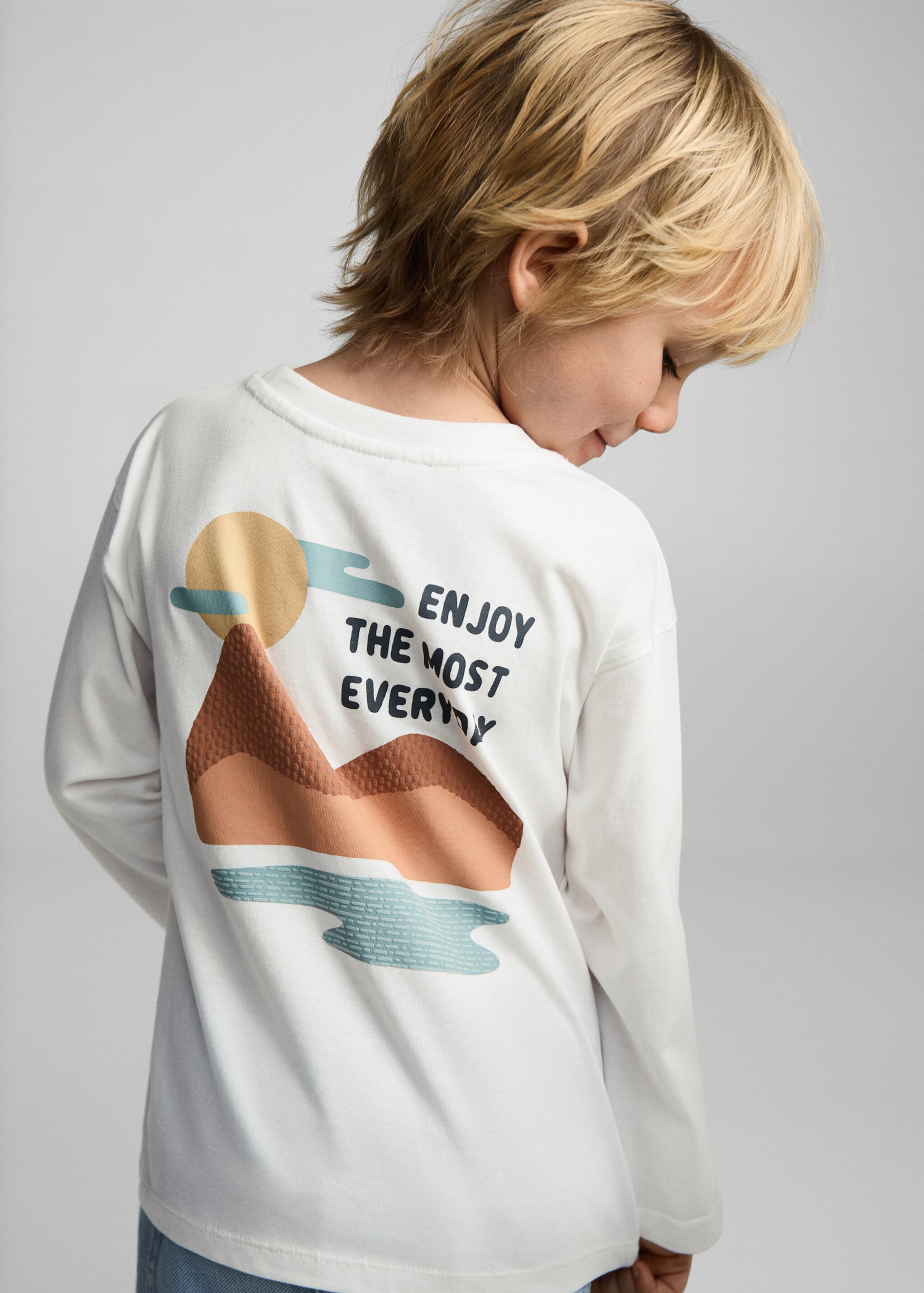 Bedrucktes Baumwoll-T-Shirt - Rückseite des Artikels, Cremeweiß. Ref: 87093640-00.