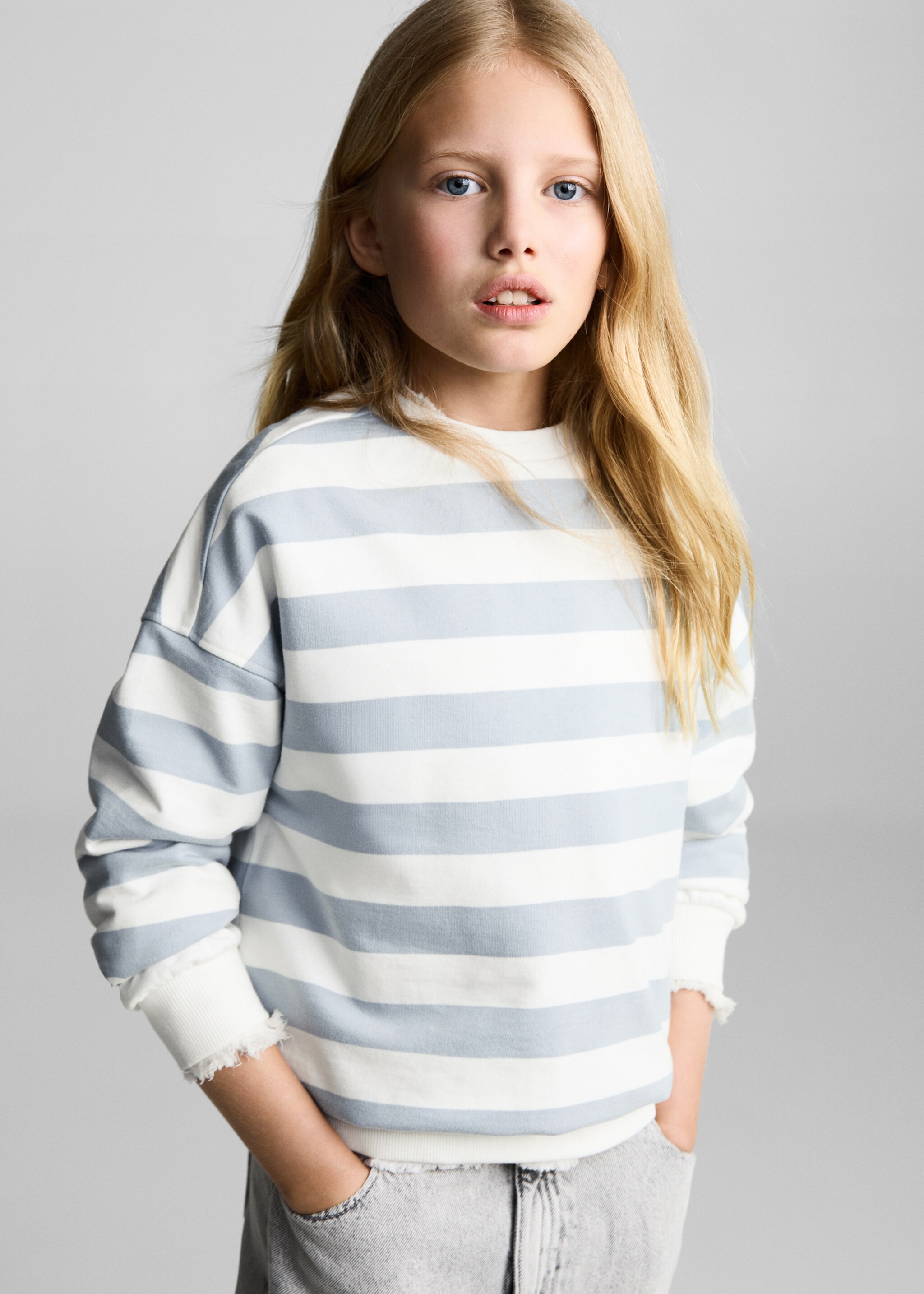 Striped cotton-blend sweatshirt - Medium plane, Sky Blue. Ref: 87093642-00.