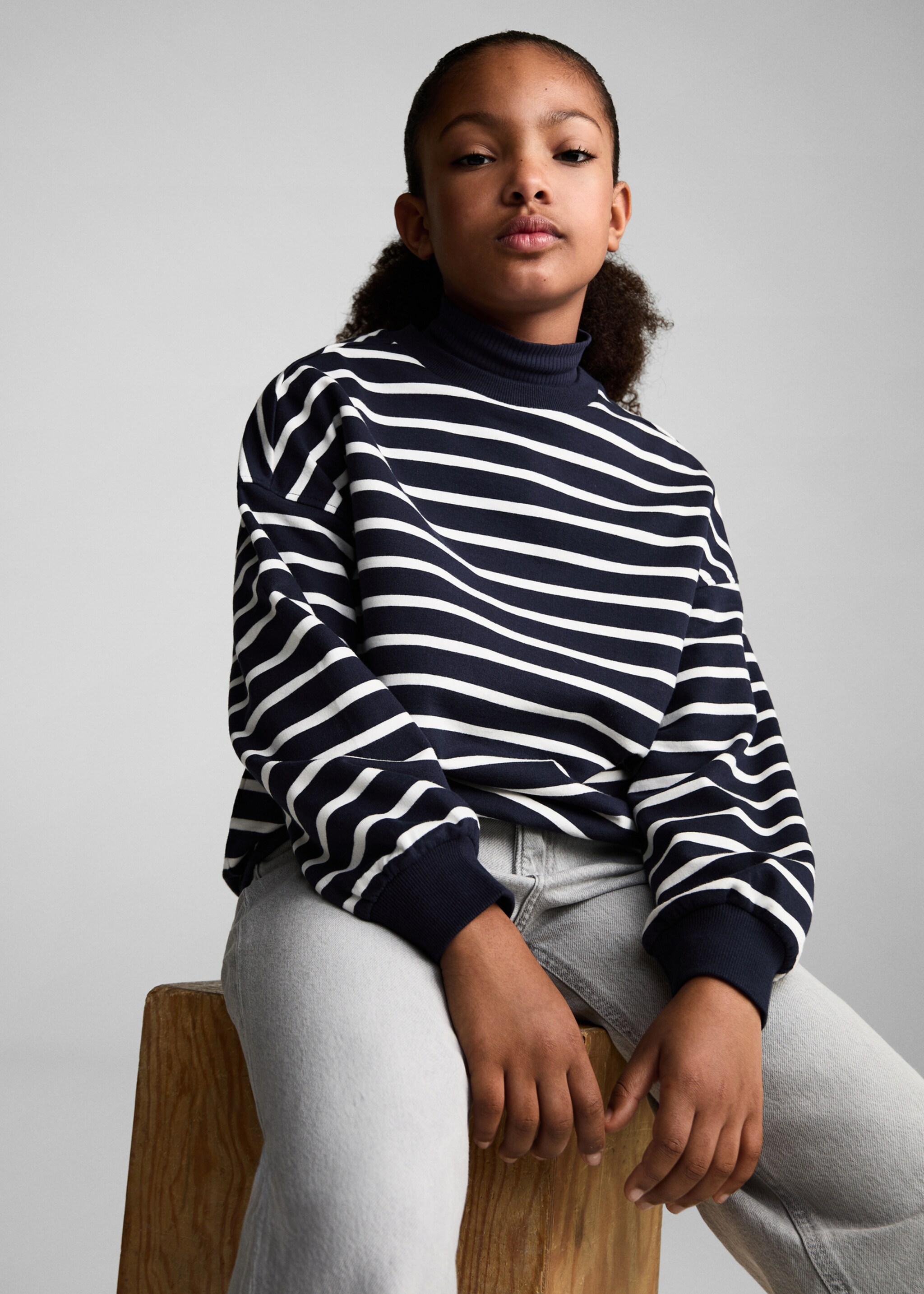 Striped cotton-blend sweatshirt - Details of the article 2, Dark Navy. Ref: 87093642-00.