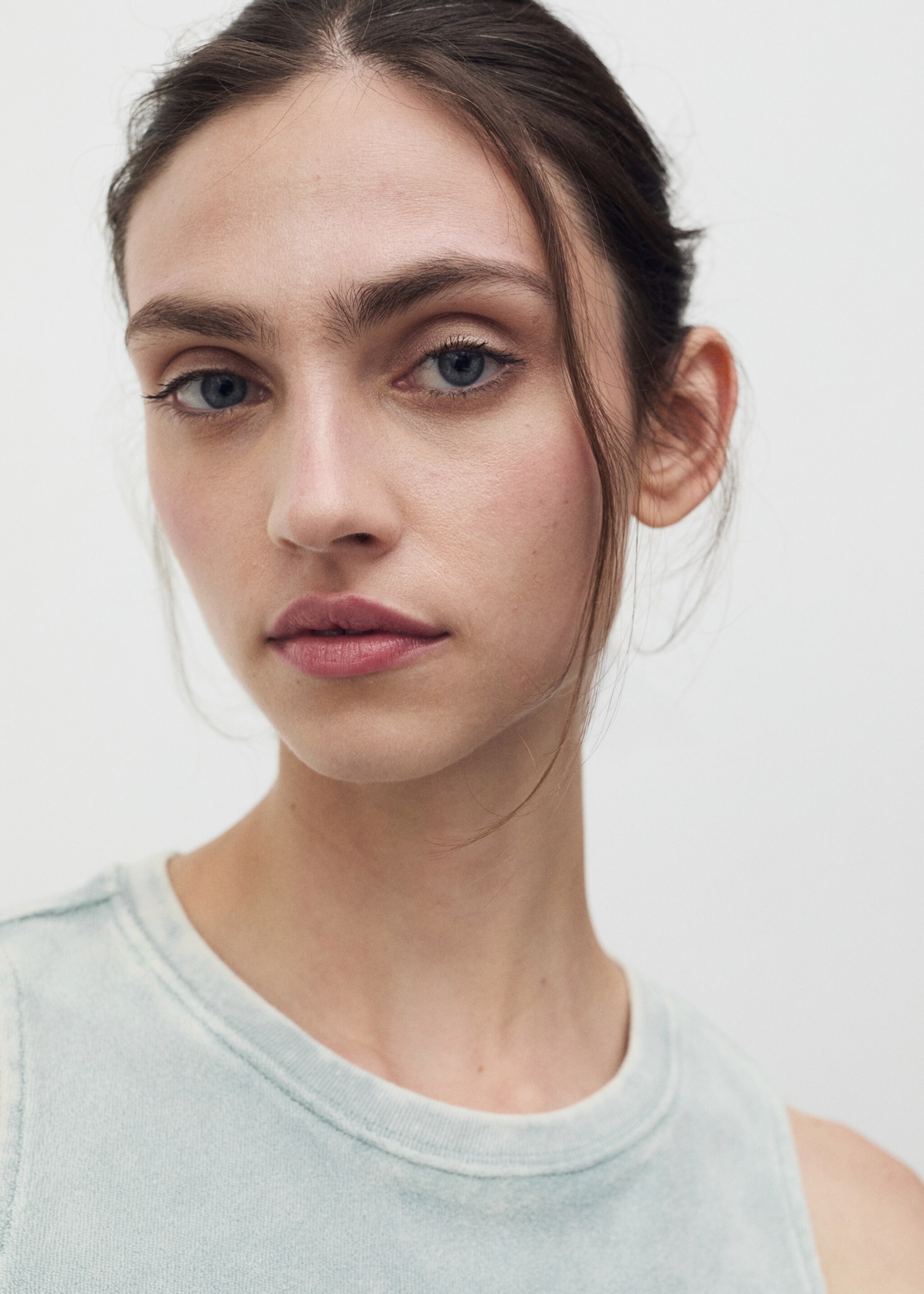 Chemise de nuit en coton bouclette overdyed - Détail de l'article 1, Vert menthe. Ref: 87093652-00.