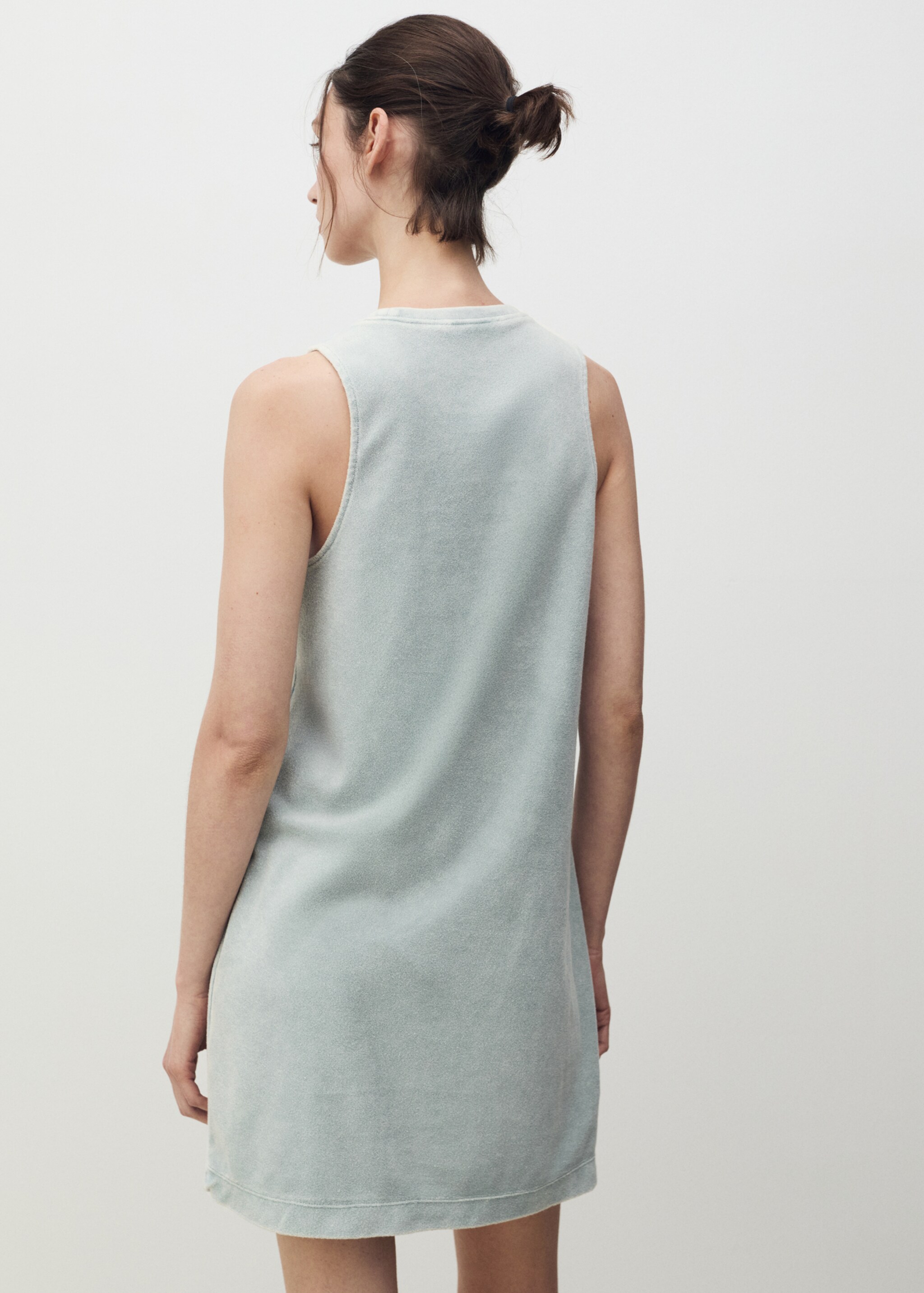 Chemise de nuit en coton bouclette overdyed - Verso de l’article, Vert menthe. Ref: 87093652-00.